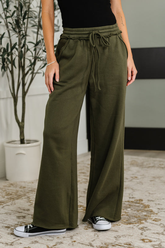 Zenana Wide Leg Sweats in Dark Olive