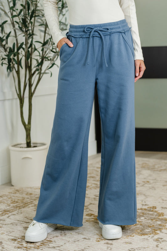 Zenana Wide Leg Sweats in Dusty Blue