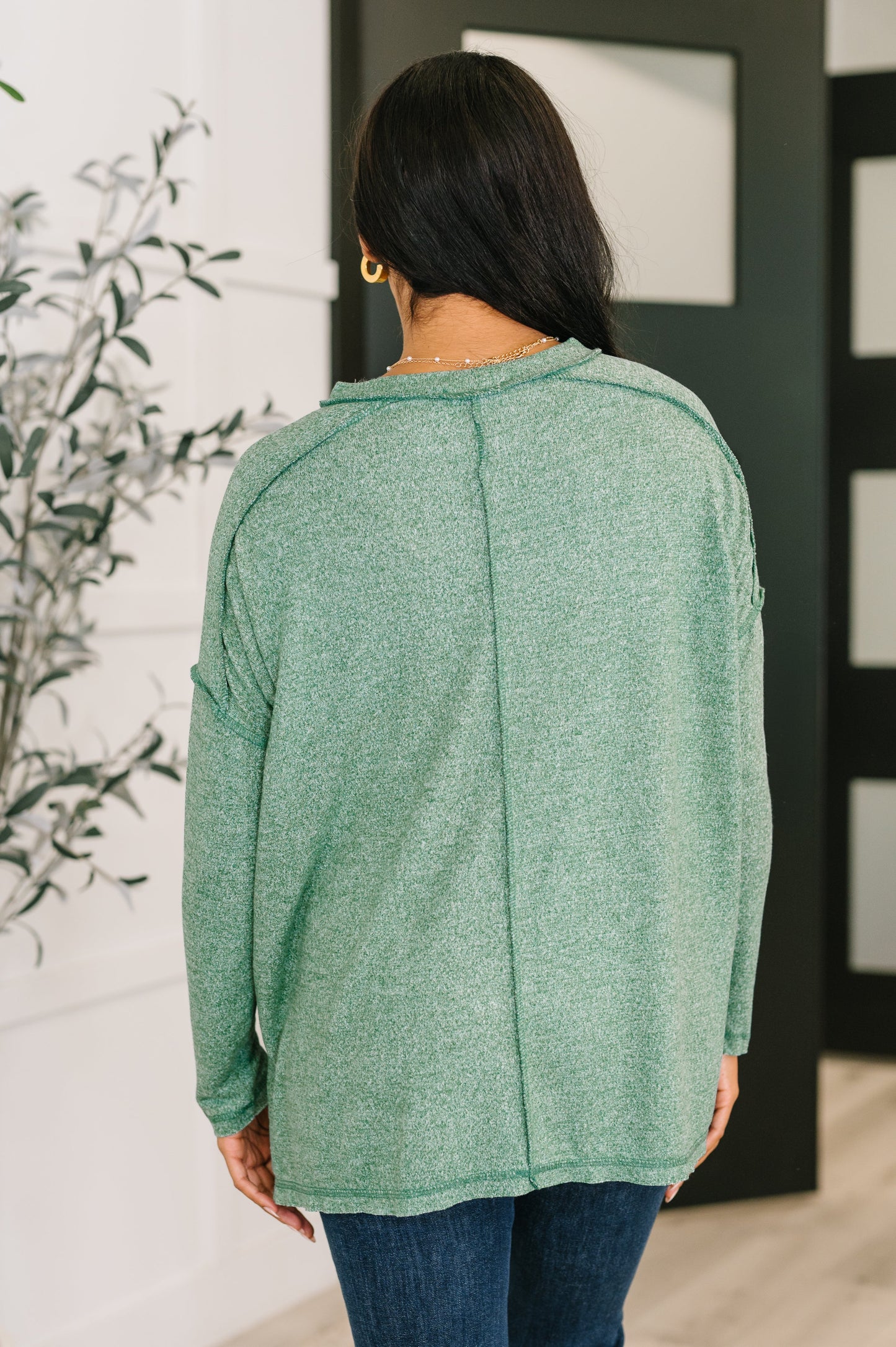 Zenana Heathered Pullover in Dark Green