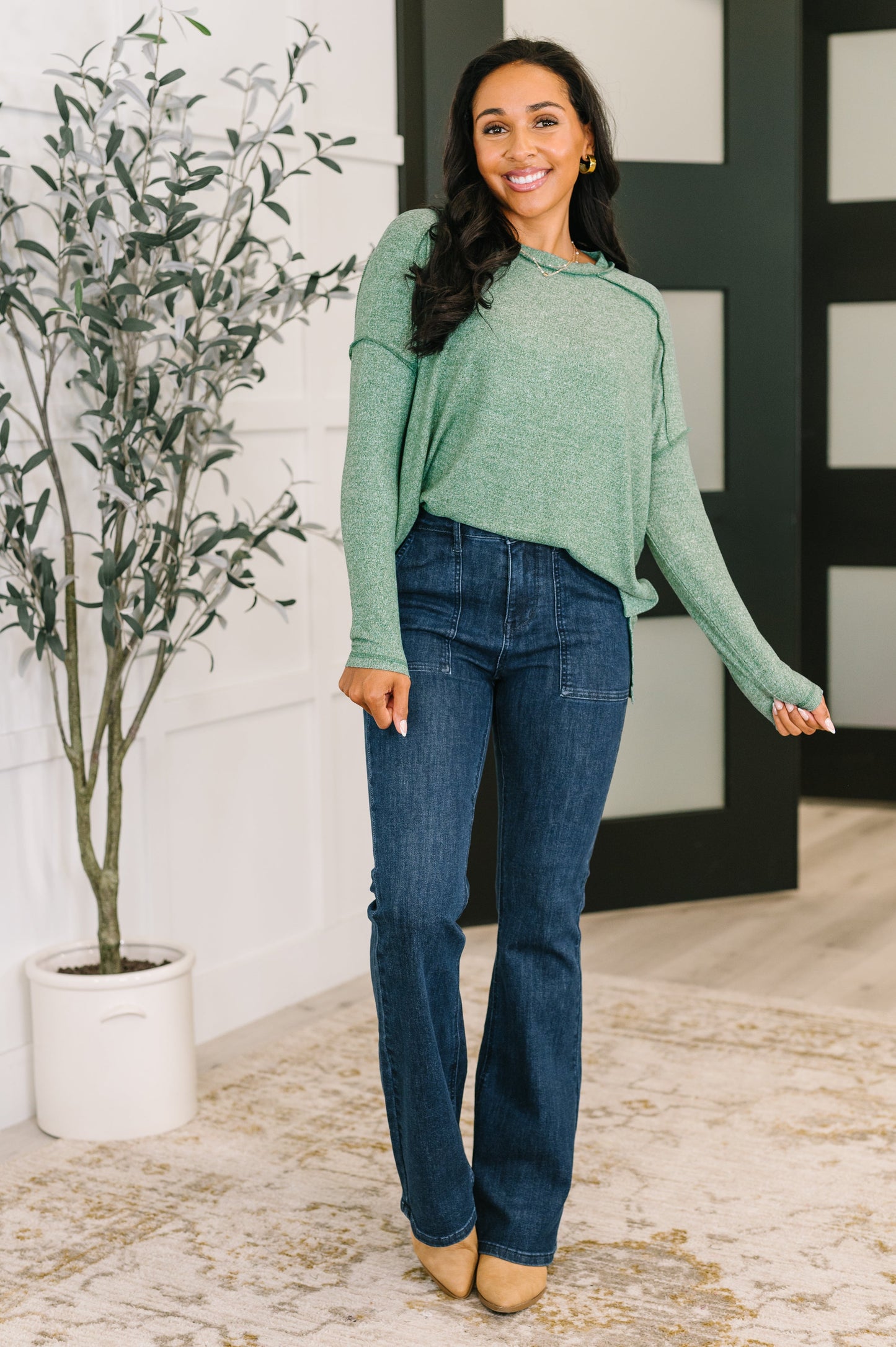 Zenana Heathered Pullover in Dark Green