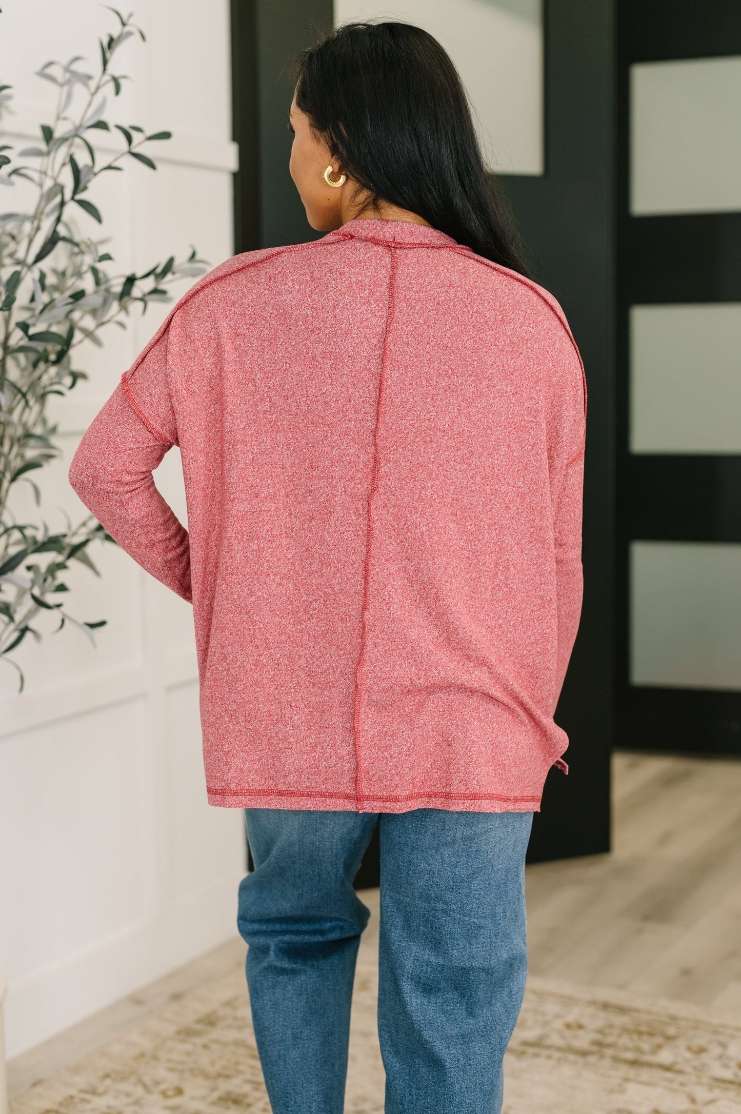 Zenana Heathered Pullover in Dark Red