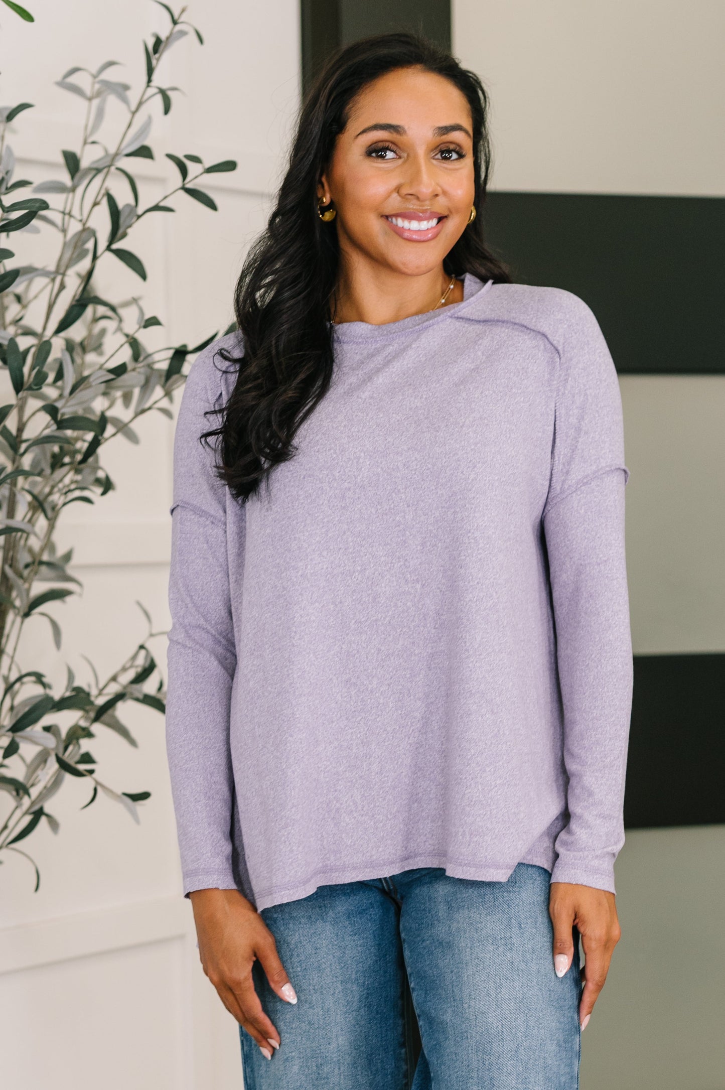 Zenana Heathered Pullover in Lavender
