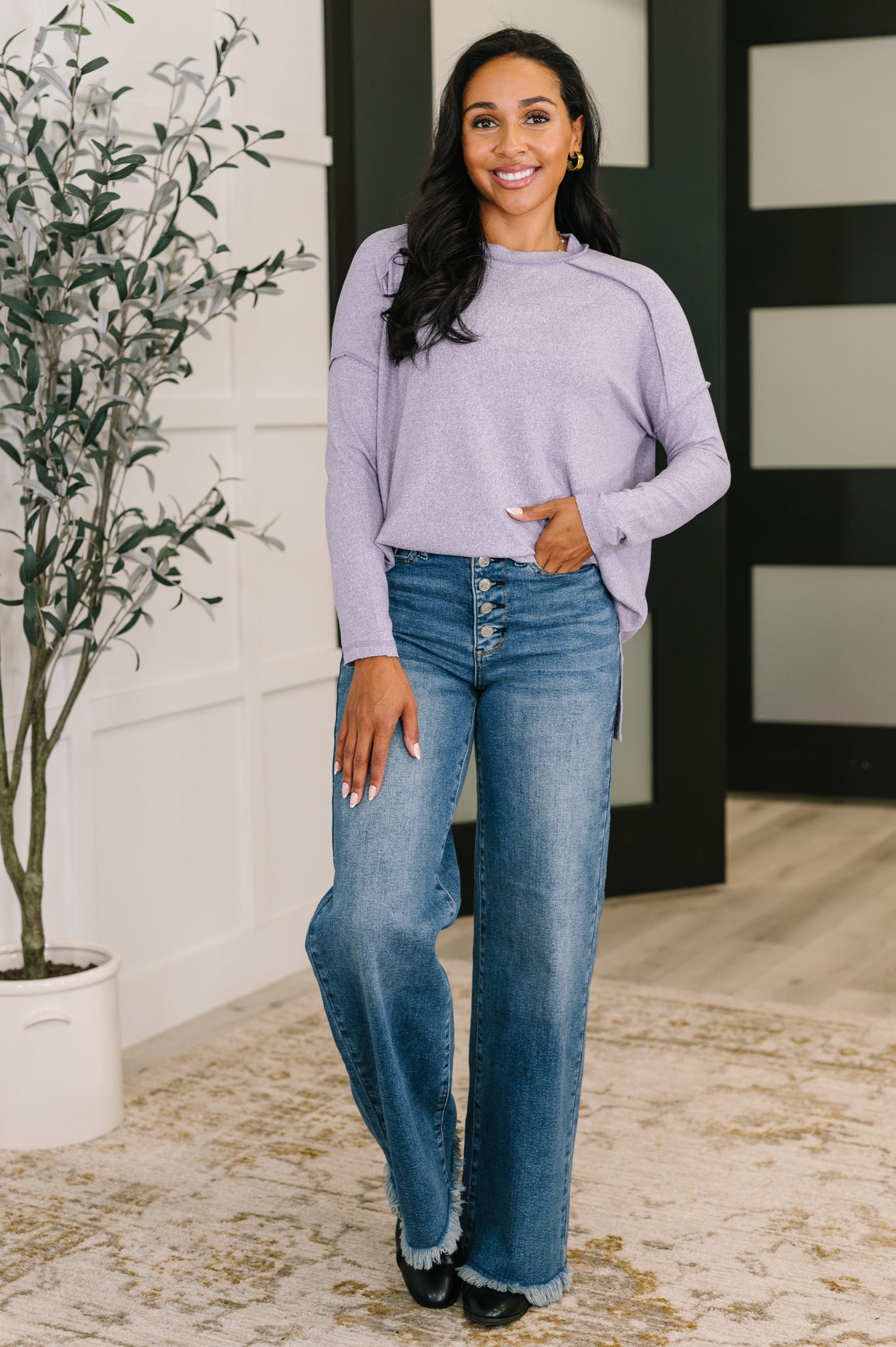 Zenana Heathered Pullover in Lavender