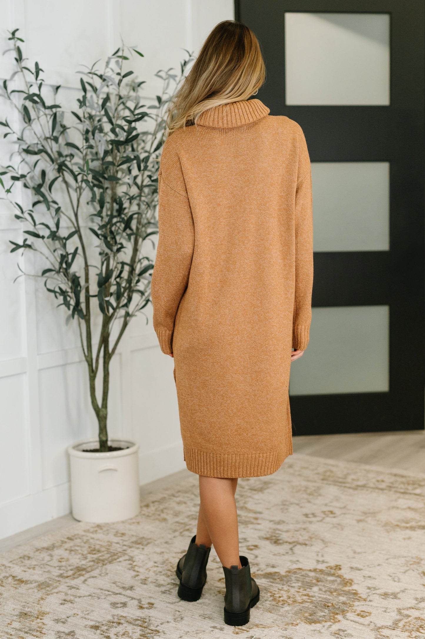 Zenana Turtleneck Dress in Deep Camel