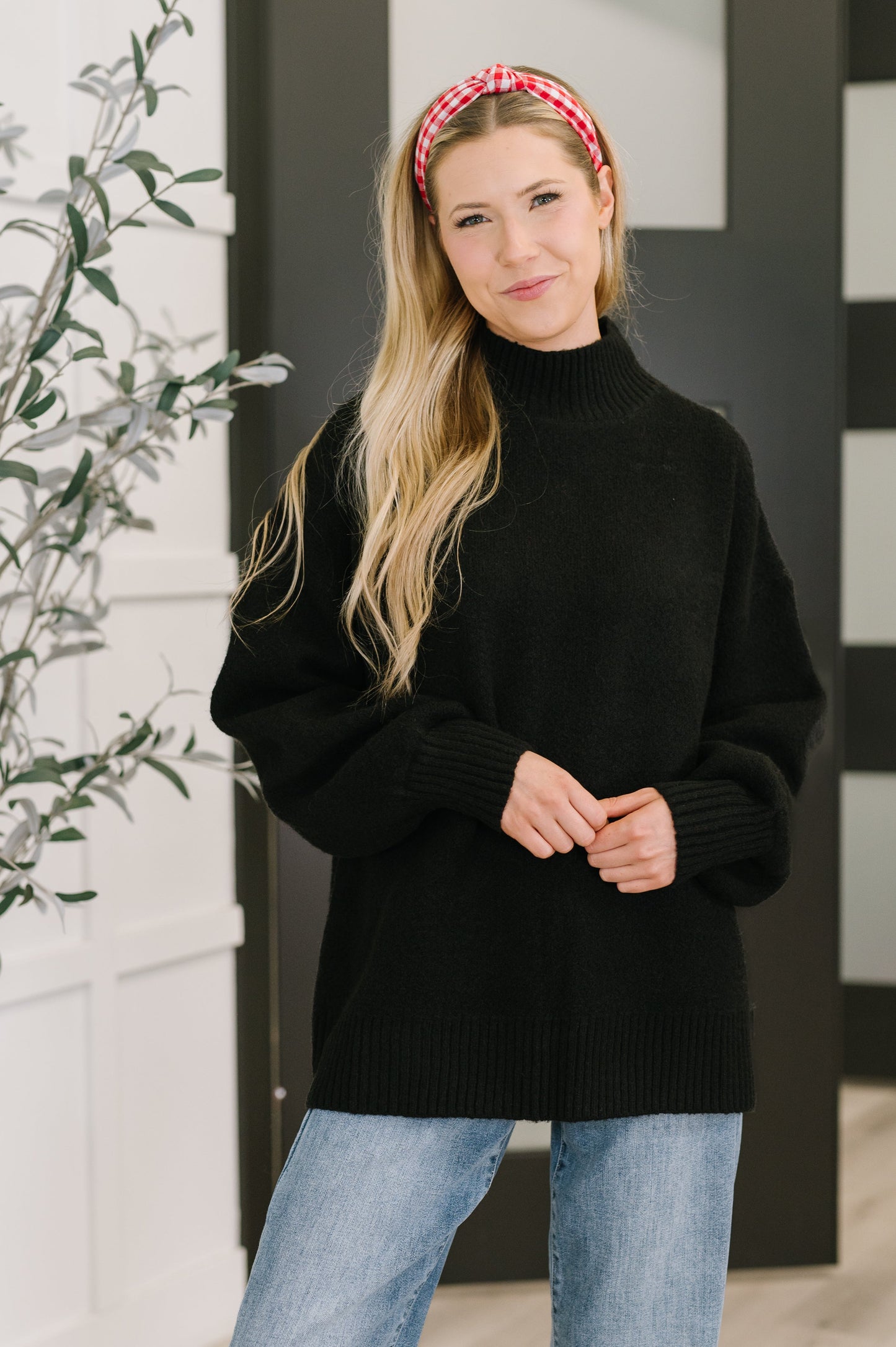 Zenana High Neck Pullover in Black