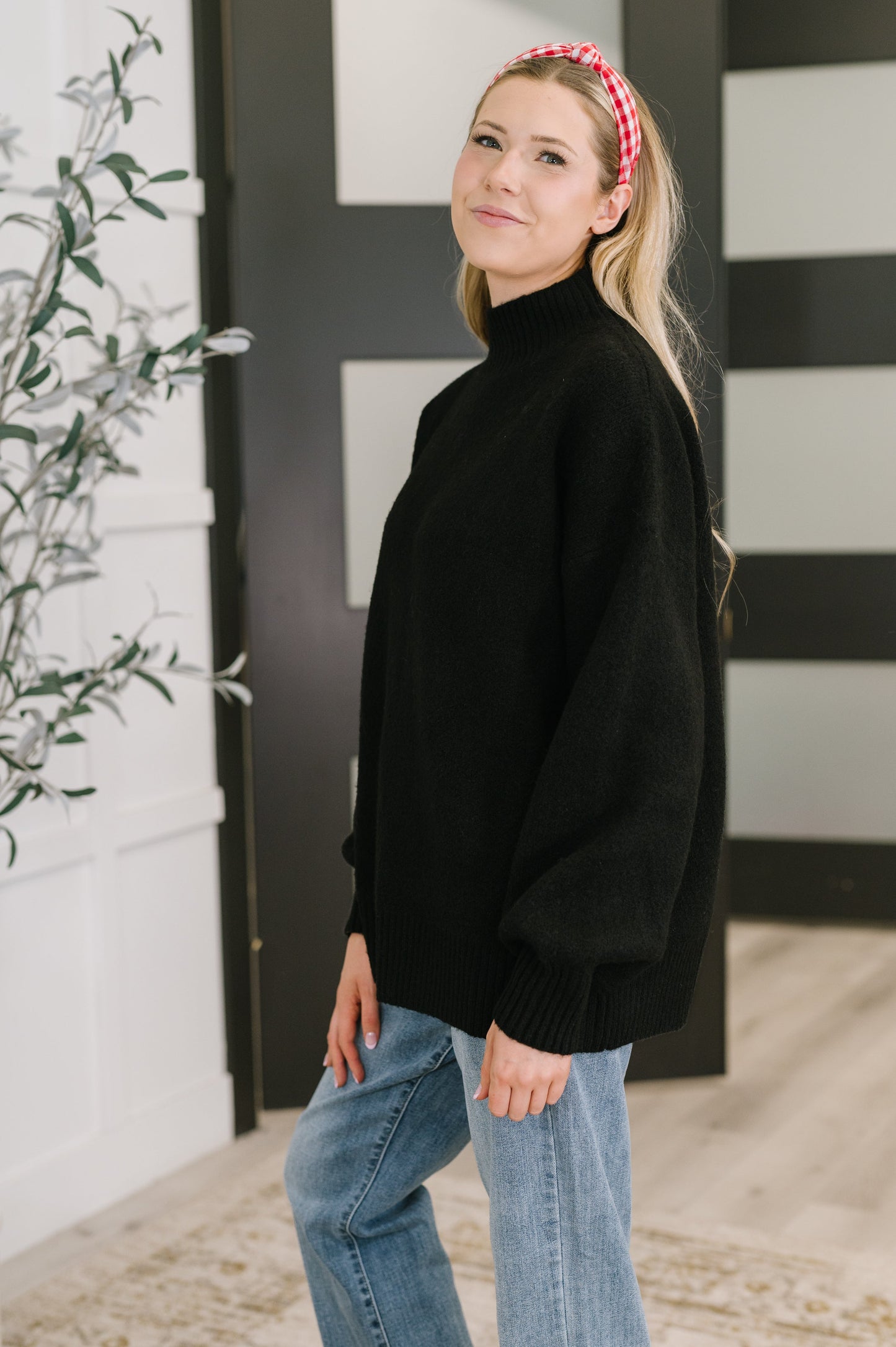 Zenana High Neck Pullover in Black