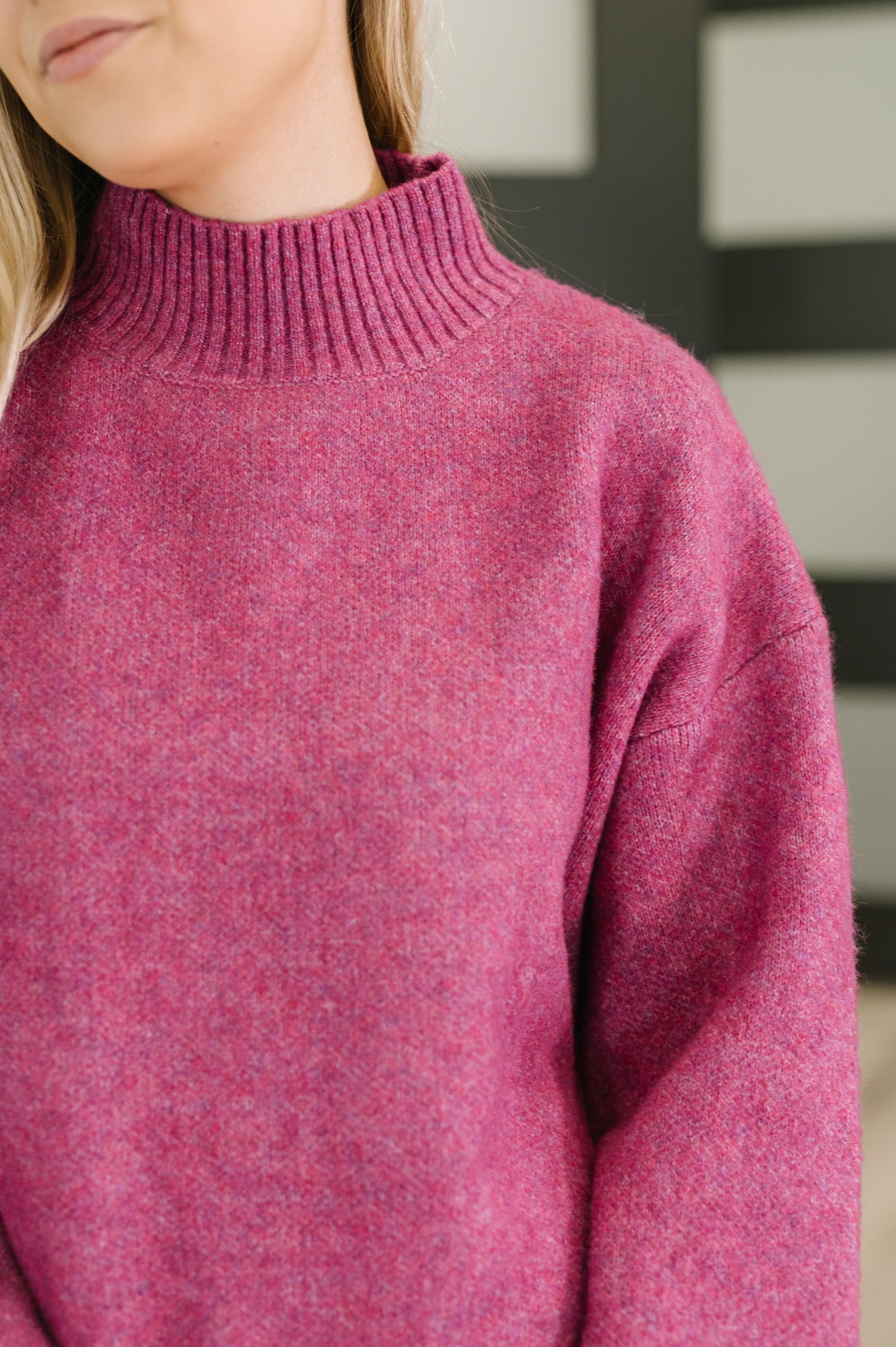 Zenana High Neck Pullover in Light Plum