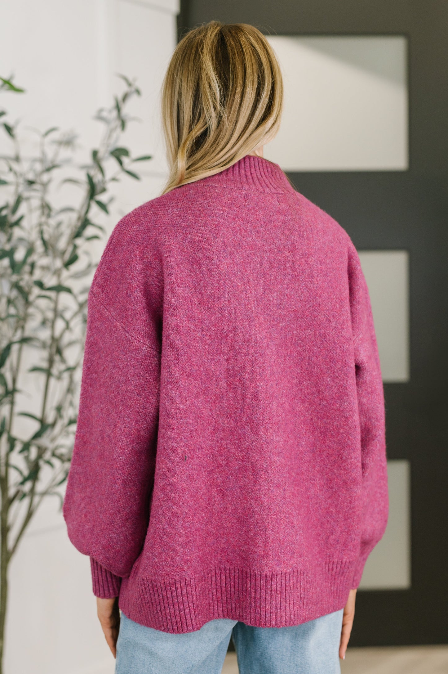 Zenana High Neck Pullover in Light Plum