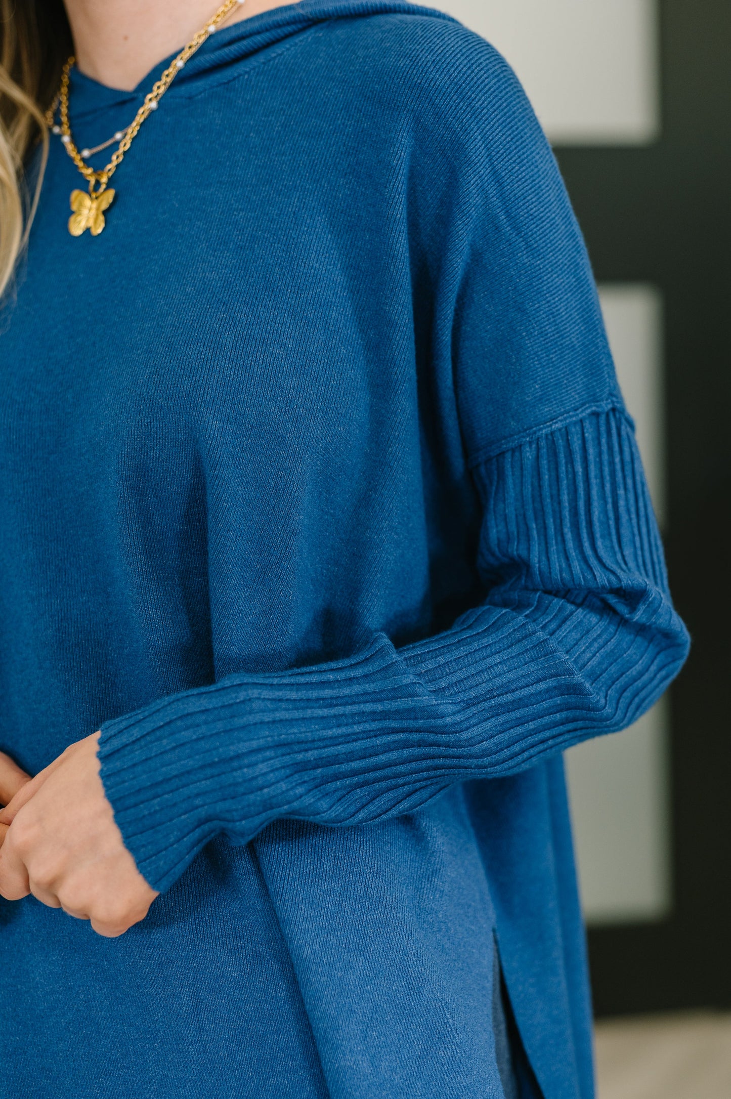 Zenana Hooded Long Sleeve in Light Navy