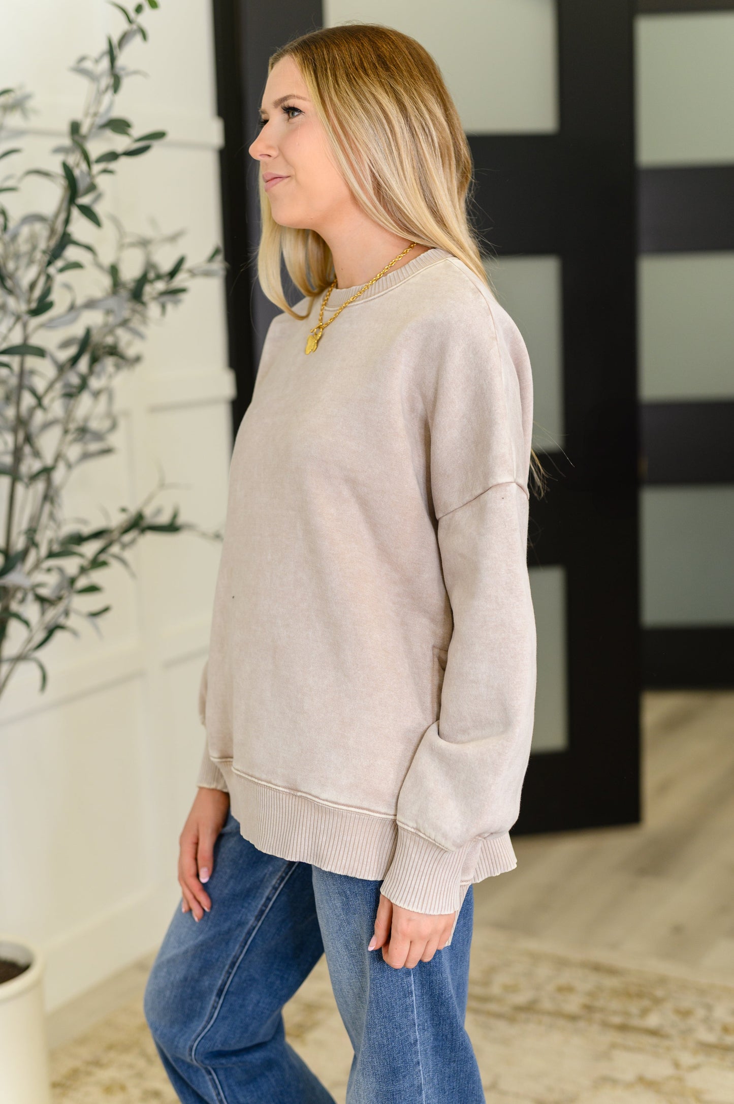 Zenana Mineral Wash Pullover in Ash Mocha