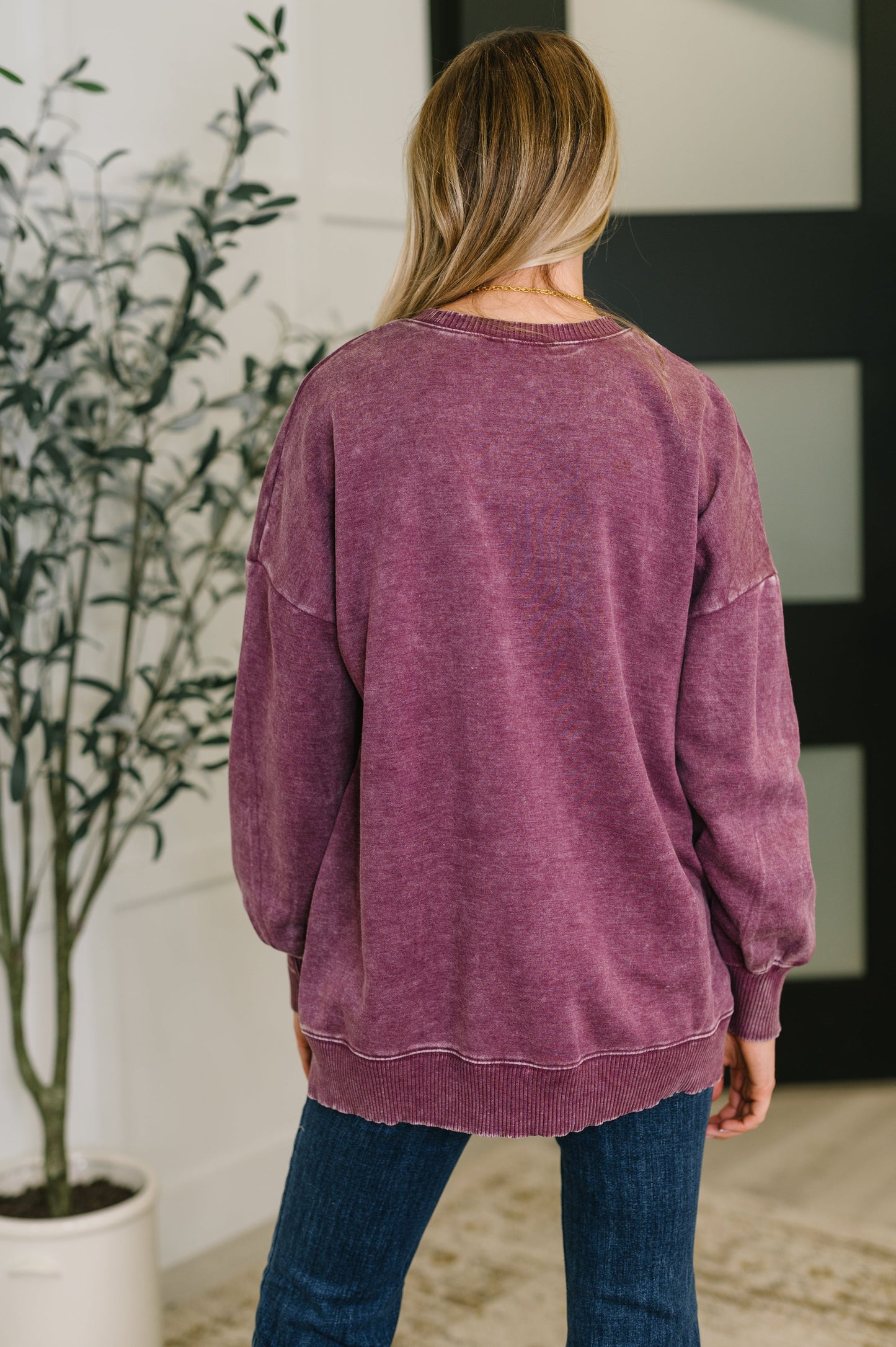 Zenana Mineral Wash Pullover in Eggplant