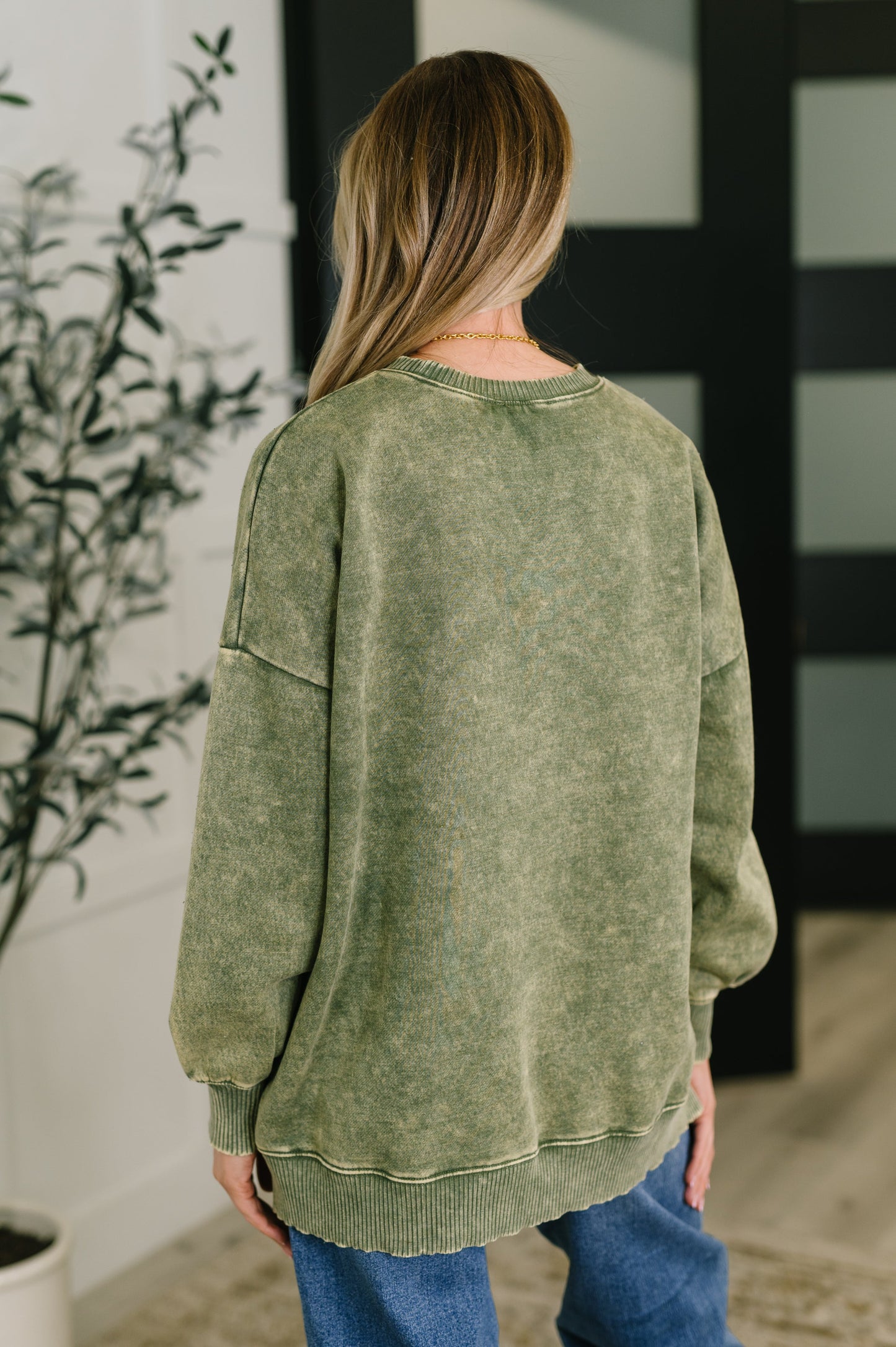 Zenana Mineral Wash Pullover in Light Olive