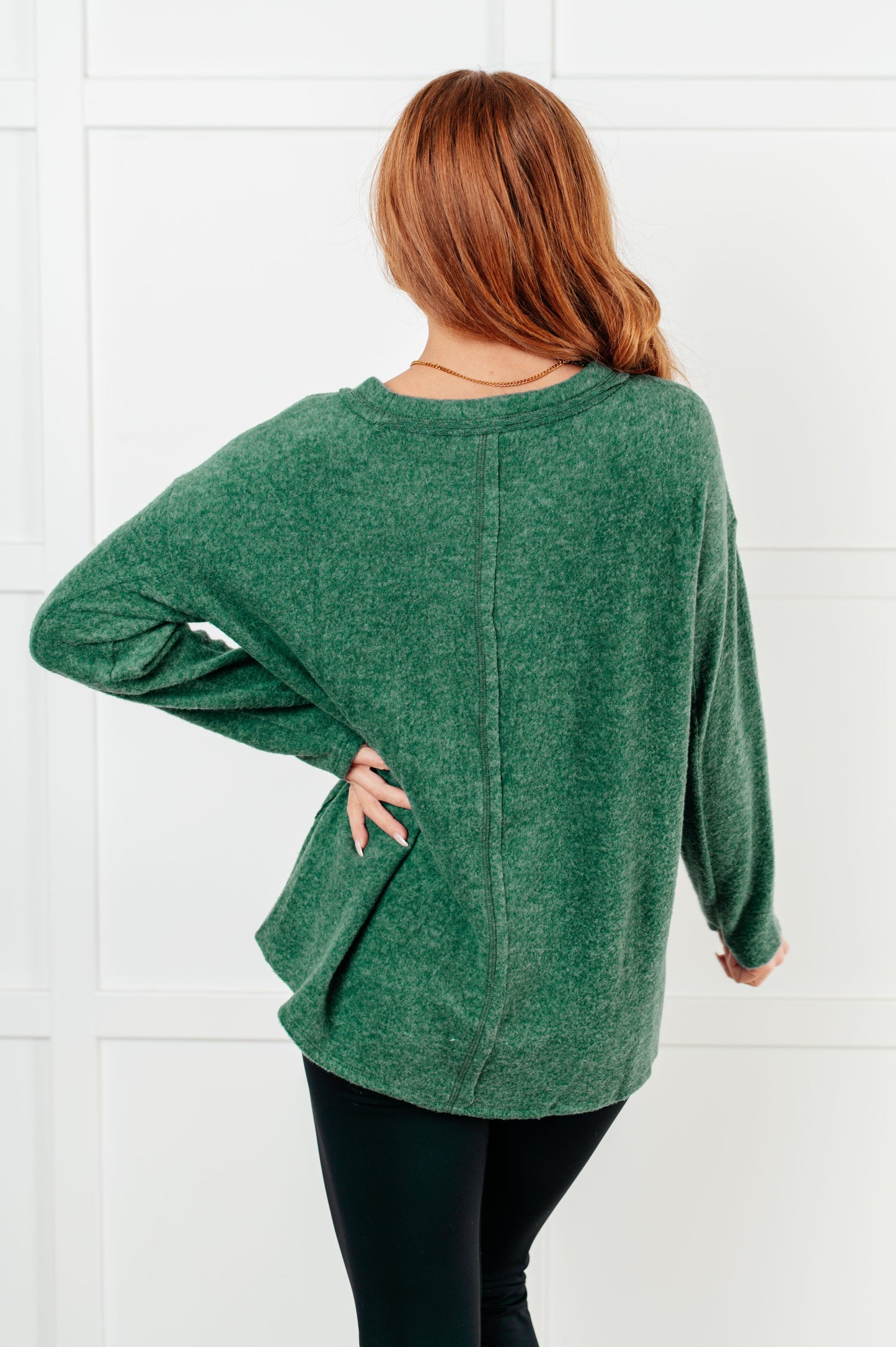 Zenana Brushed Hacci Sweater in Dark Green