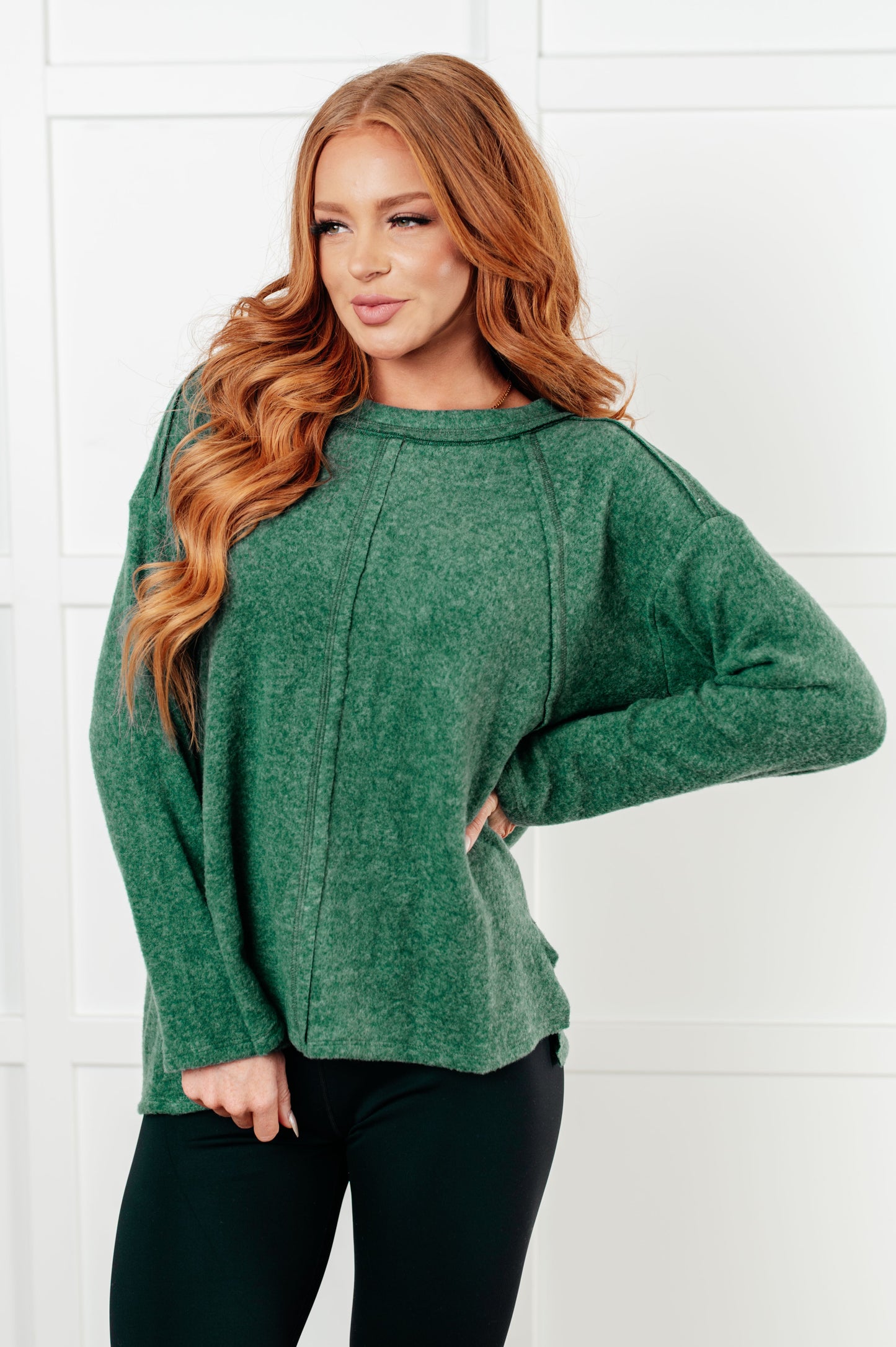 Zenana Brushed Hacci Sweater in Dark Green