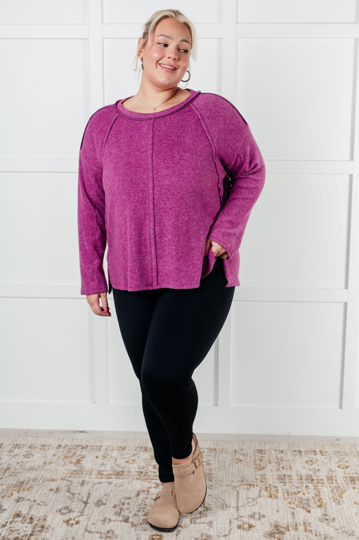 Zenana Brushed Hacci Sweater in Light Plum