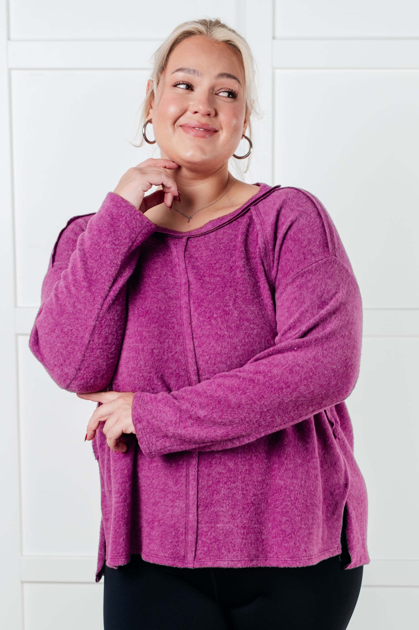 Zenana Brushed Hacci Sweater in Light Plum