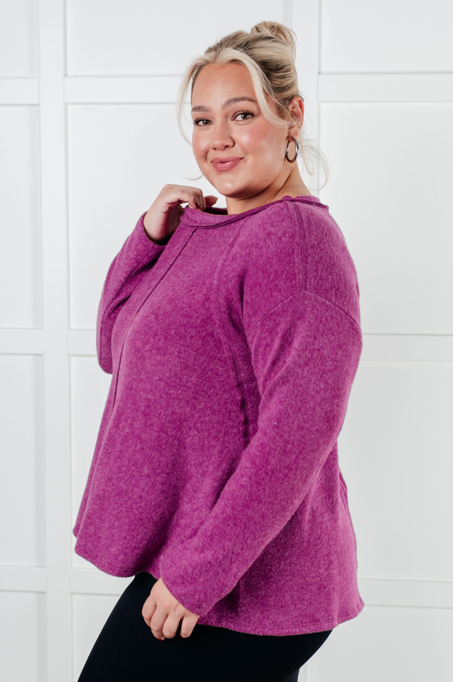 Zenana Brushed Hacci Sweater in Light Plum