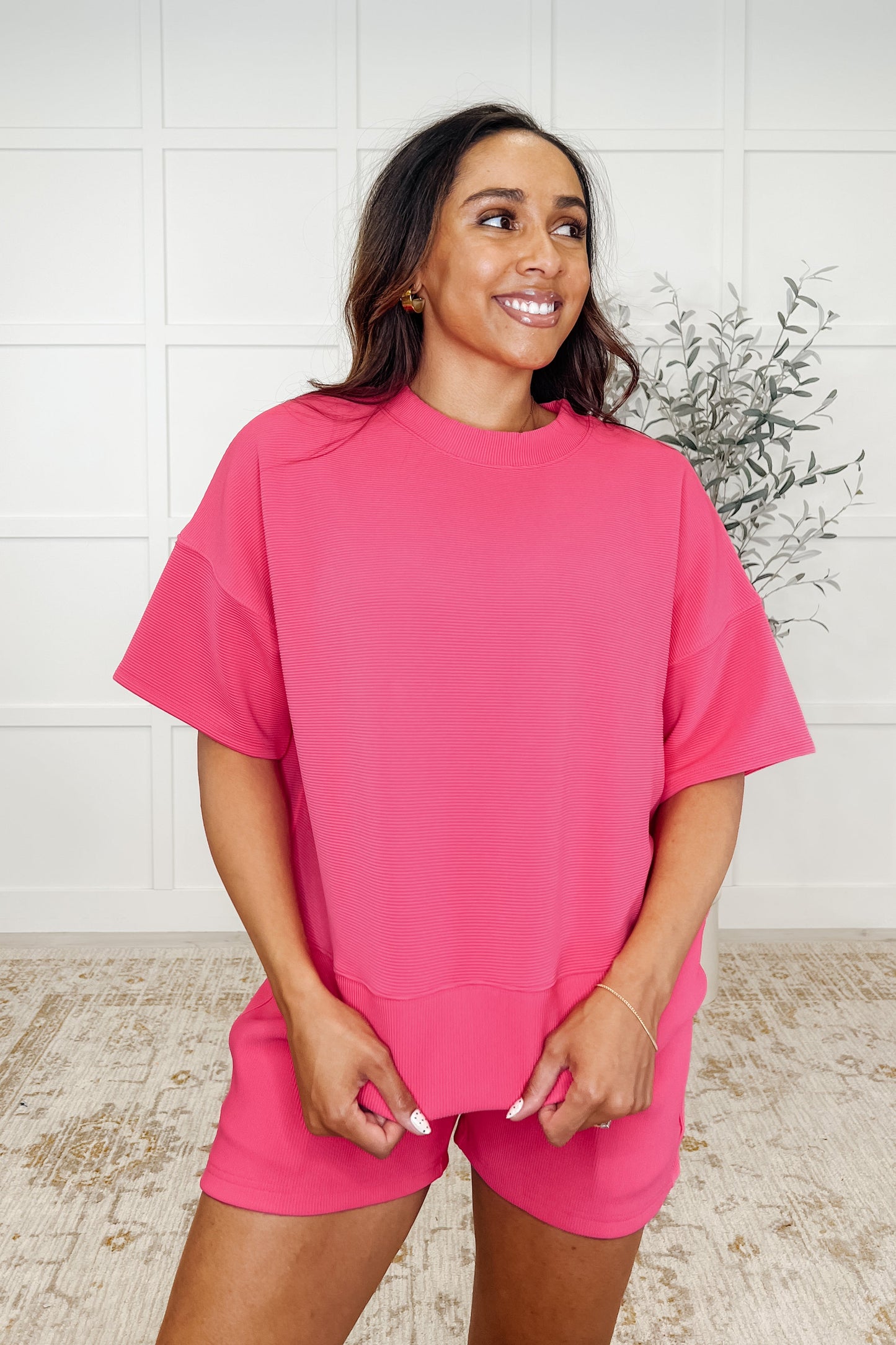 Zenana Ribbed Knit Set in Hot Pink