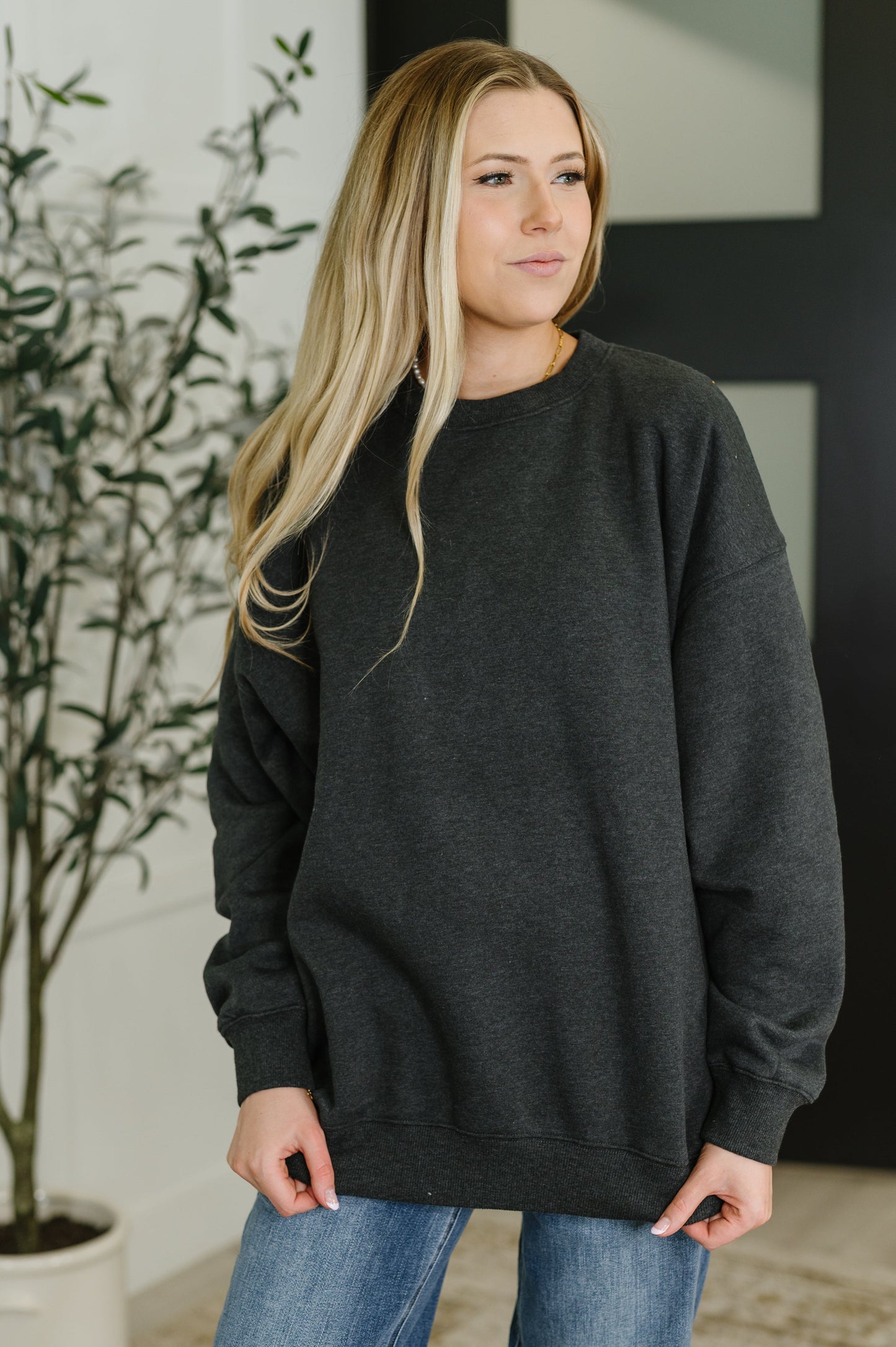 Zenana Relaxed Pullover in Charcoal