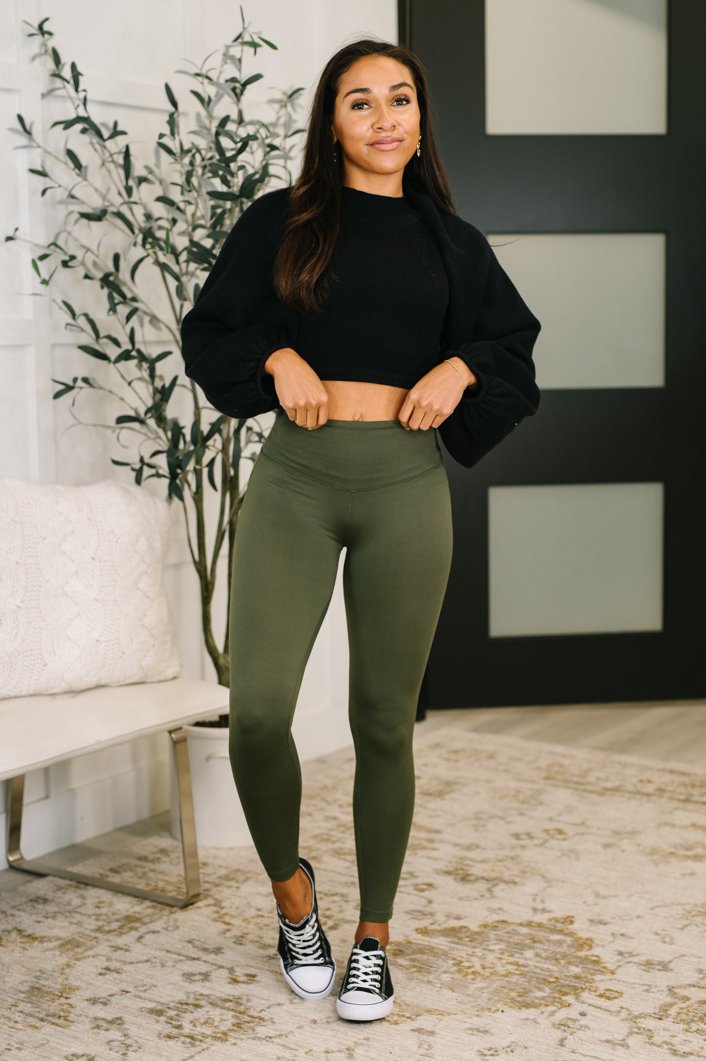 Zenana High Waisted Leggings in Dark Olive