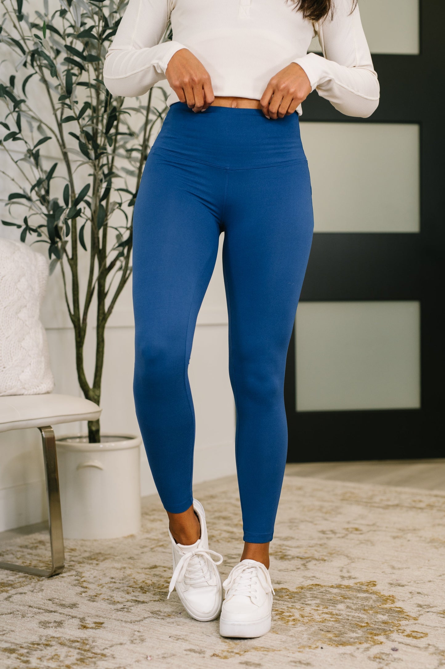 Zenana High Waisted Leggings in Light Navy