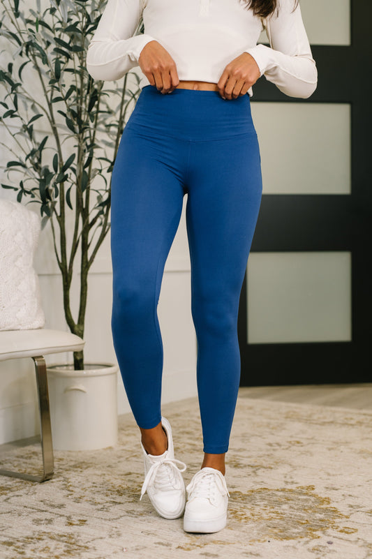 Zenana High Waisted Leggings in Light Navy