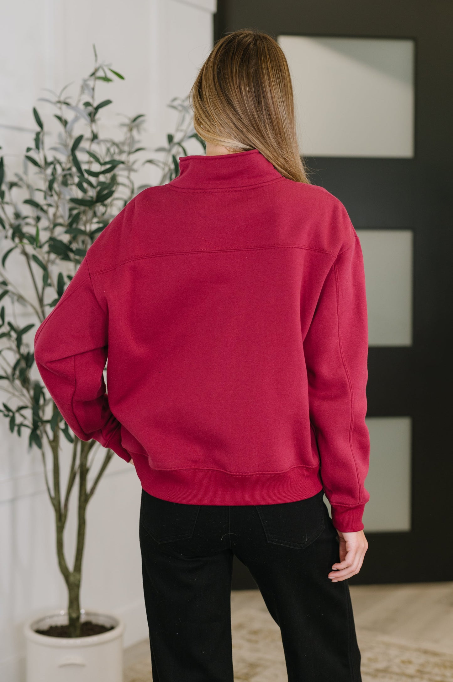 Zenana Half Zip High Neck Pullover in Cabernet