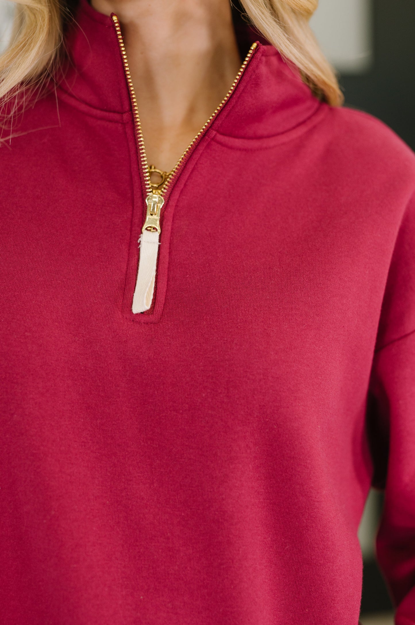 Zenana Half Zip High Neck Pullover in Cabernet
