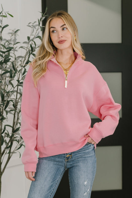 Zenana Half Zip High Neck Pullover in Dark Pink