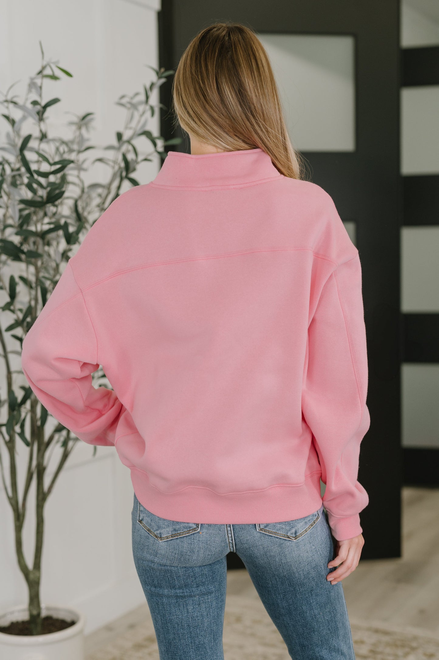 Zenana Half Zip High Neck Pullover in Dark Pink