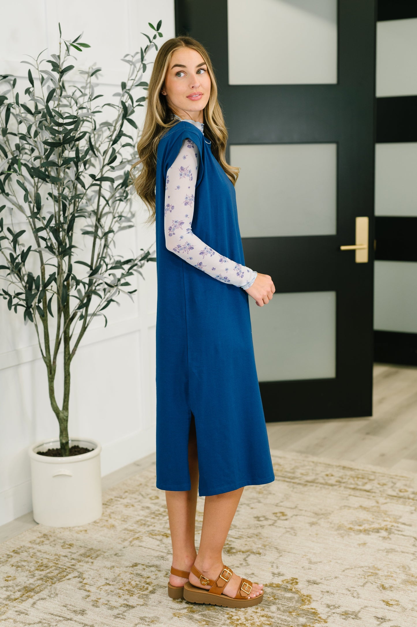 Zenana Sweet Like That Casual Dress in Light Navy