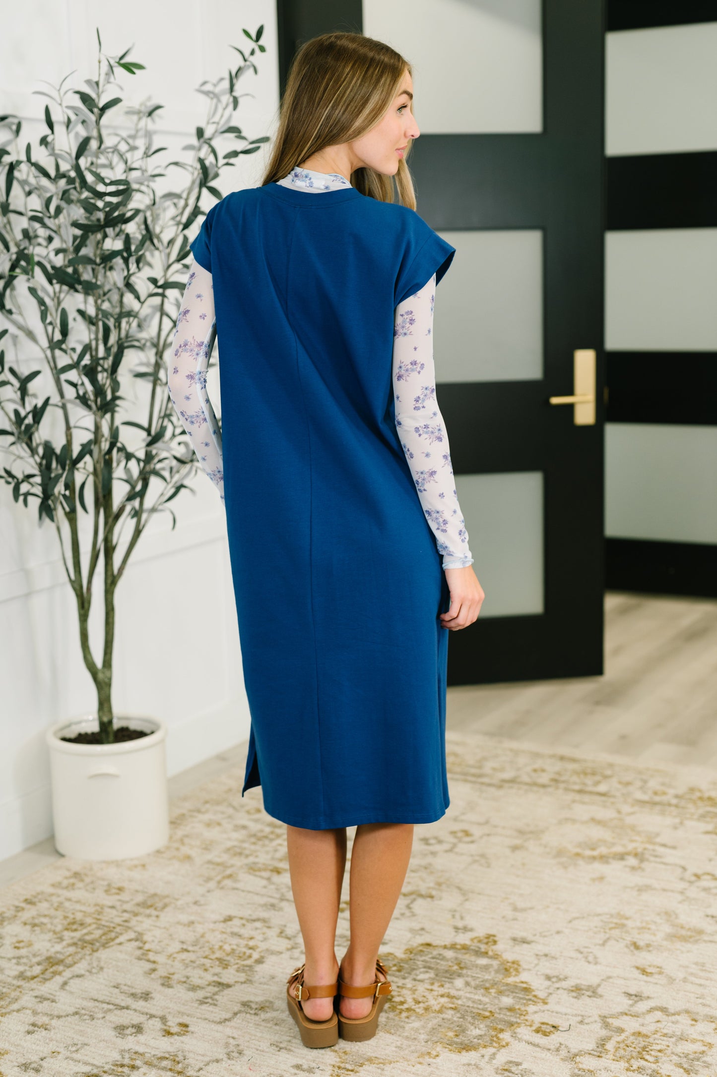 Zenana Sweet Like That Casual Dress in Light Navy