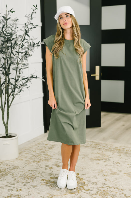 Zenana Sweet Like That Casual Dress in Light Olive