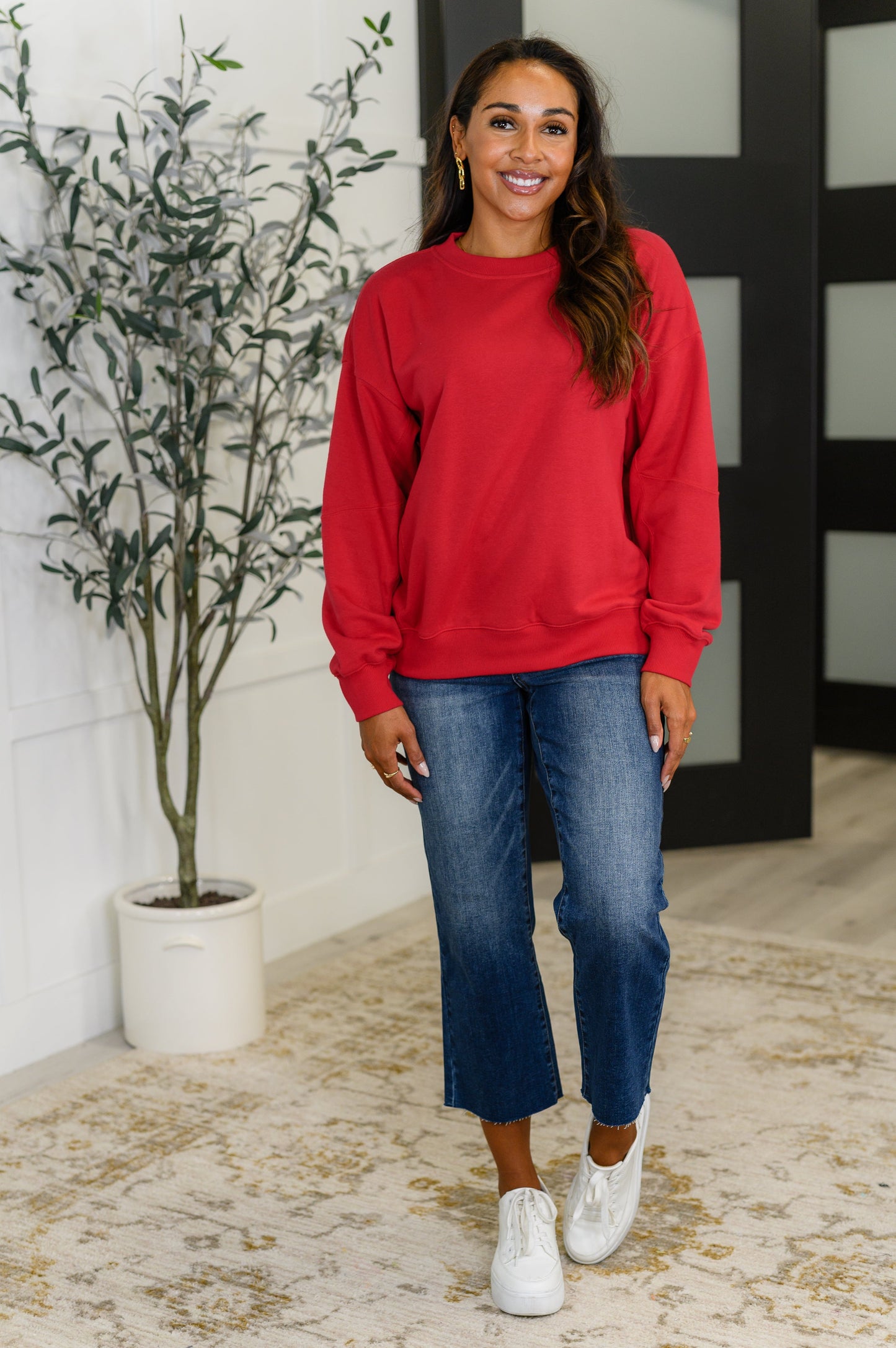 Sweet with a Side Eye Pullover in True Red