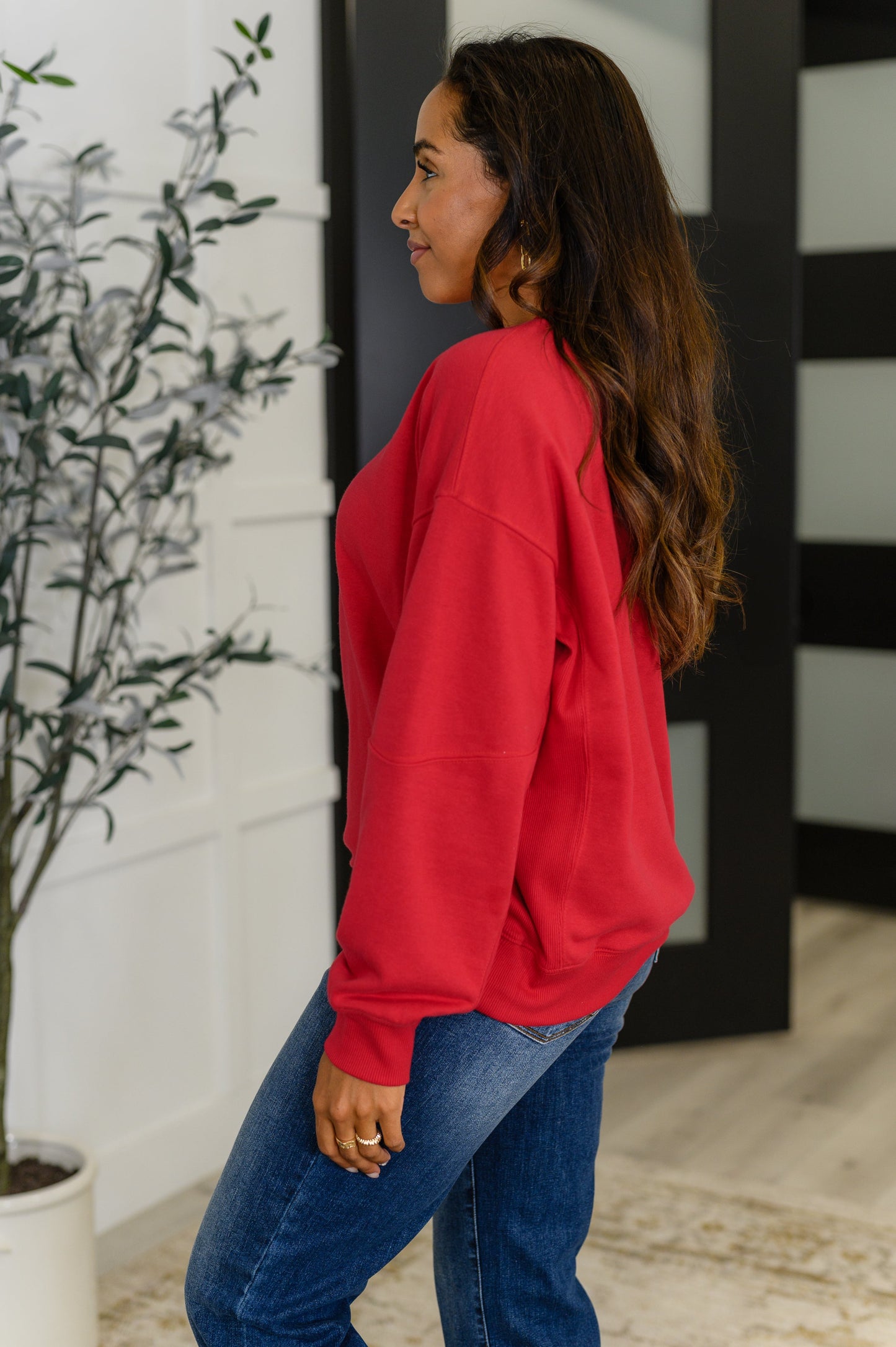 Sweet with a Side Eye Pullover in True Red