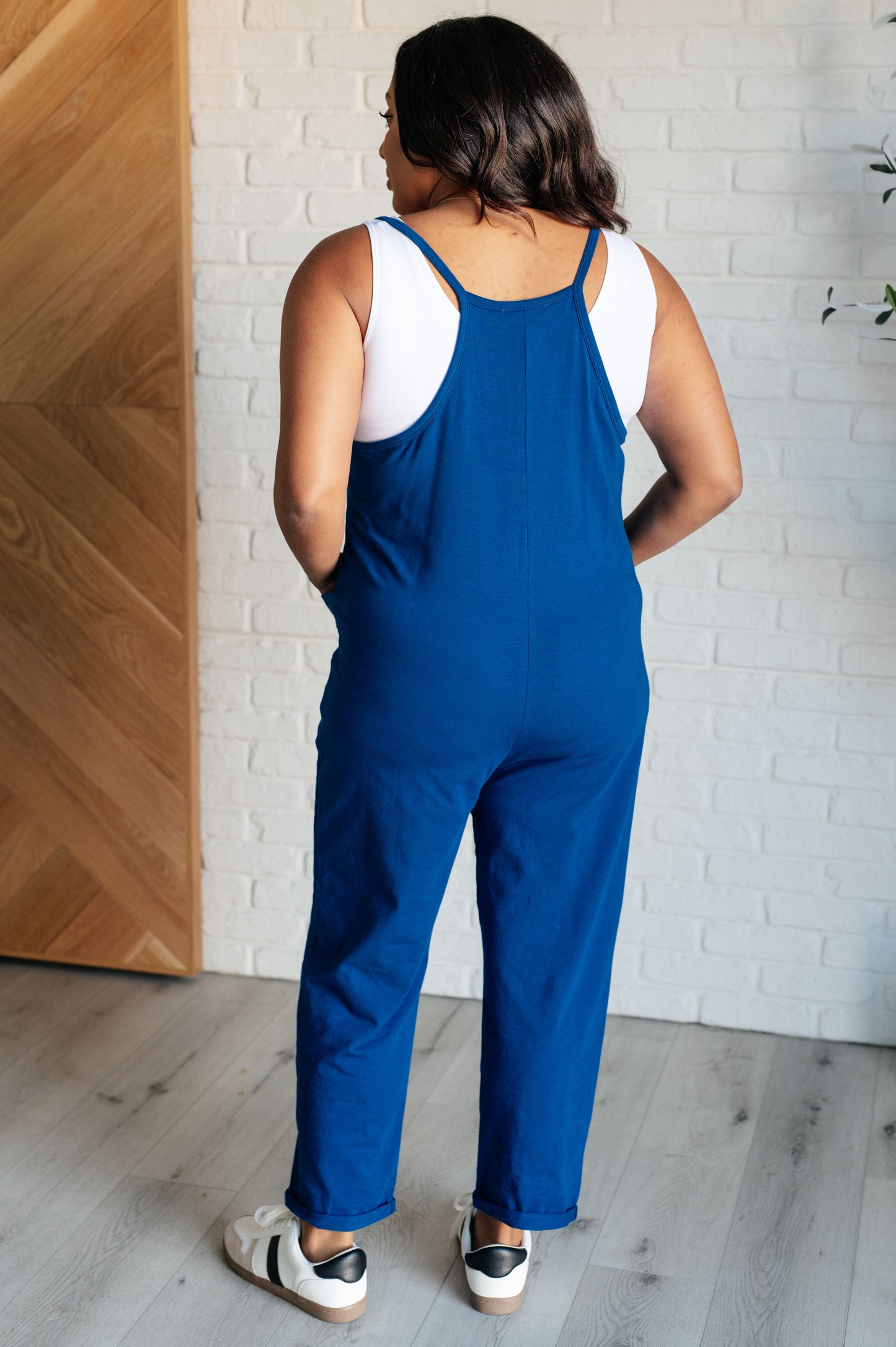 Zenana Totally Me Spaghetti Strap Jumpsuit in Light Navy