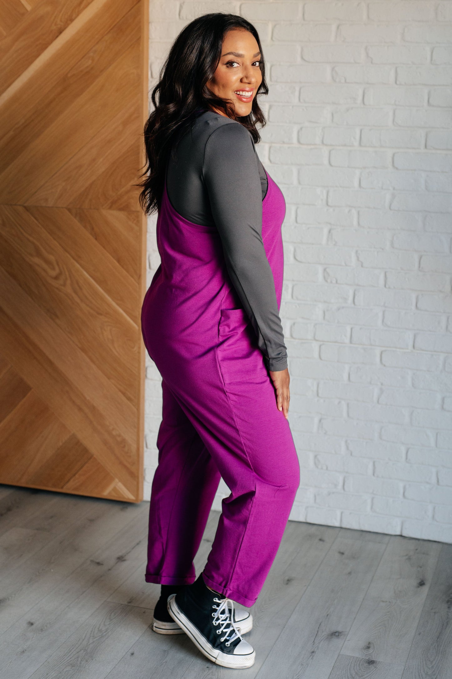 Zenana Totally Me Spaghetti Strap Jumpsuit in Light Plum