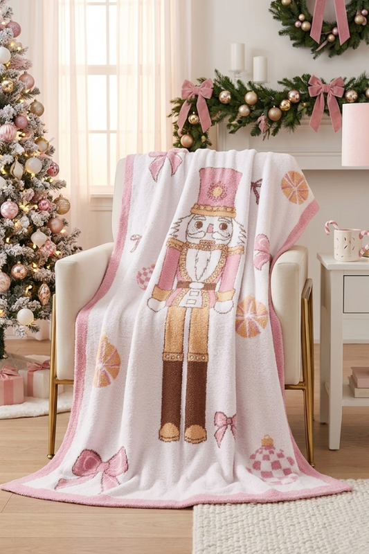 SC - ETA 9/30 - Pink Nutcracker Bow Luxury Blanket