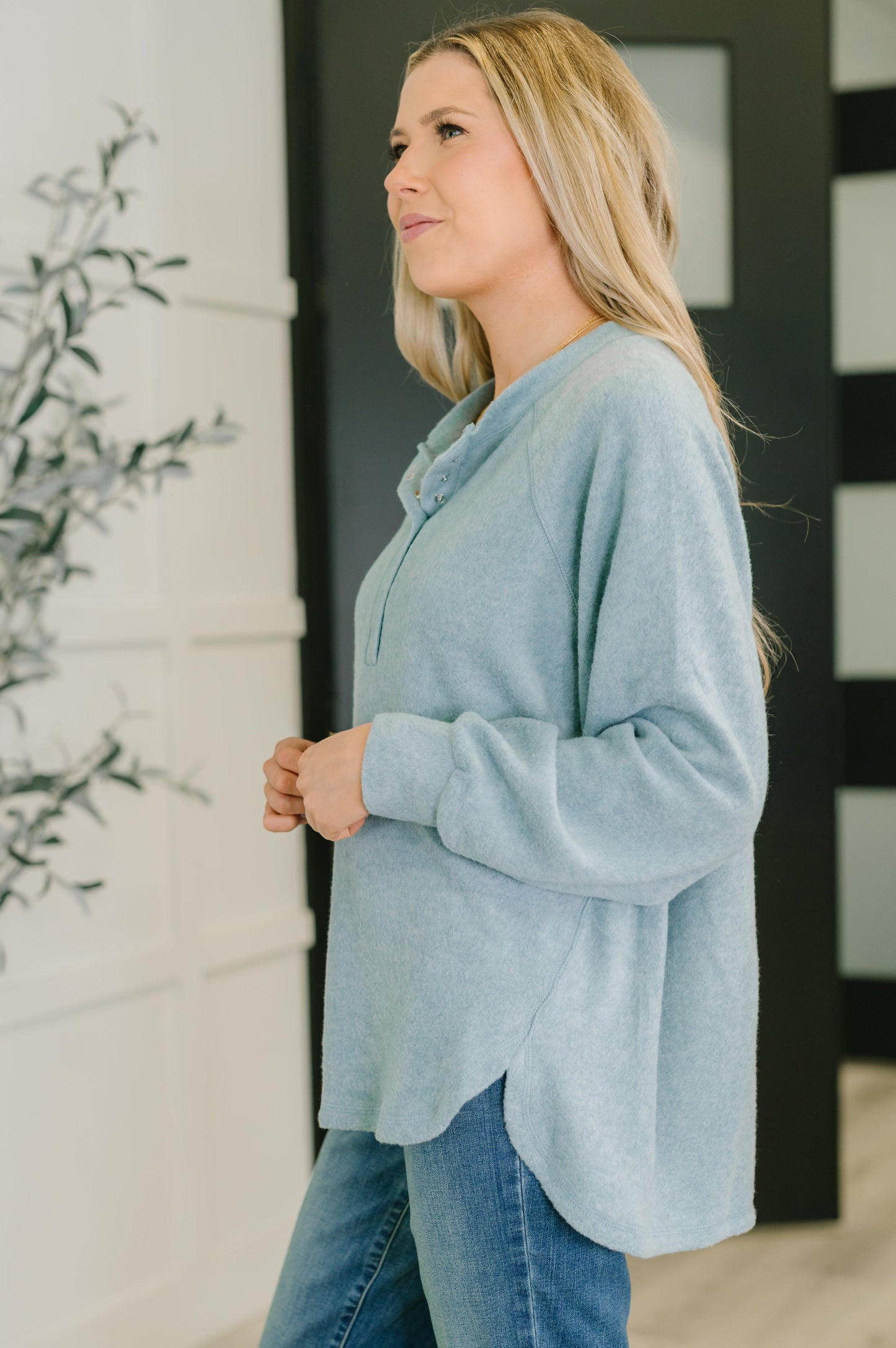 Zenana Scooped Hi-Low Long Pullover in Blue Grey