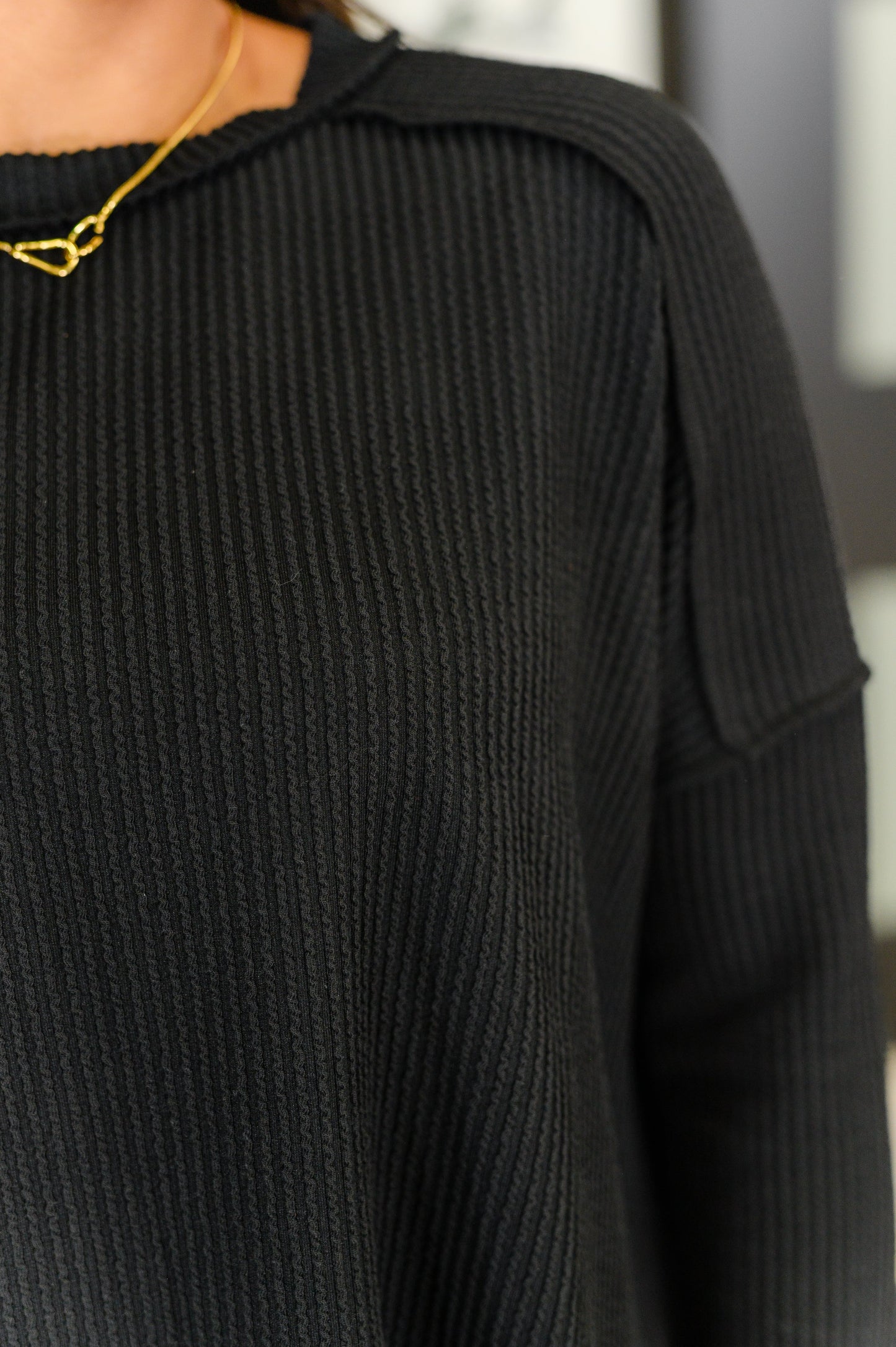Zenana Ribbed Knit Top in Black