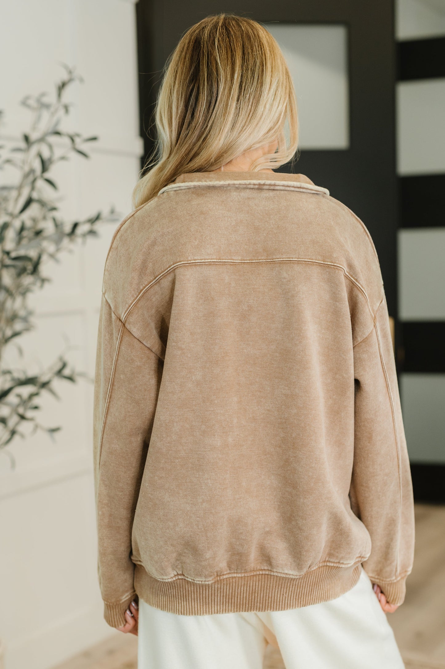 Zenana Half Zip Pullover in Deep Camel