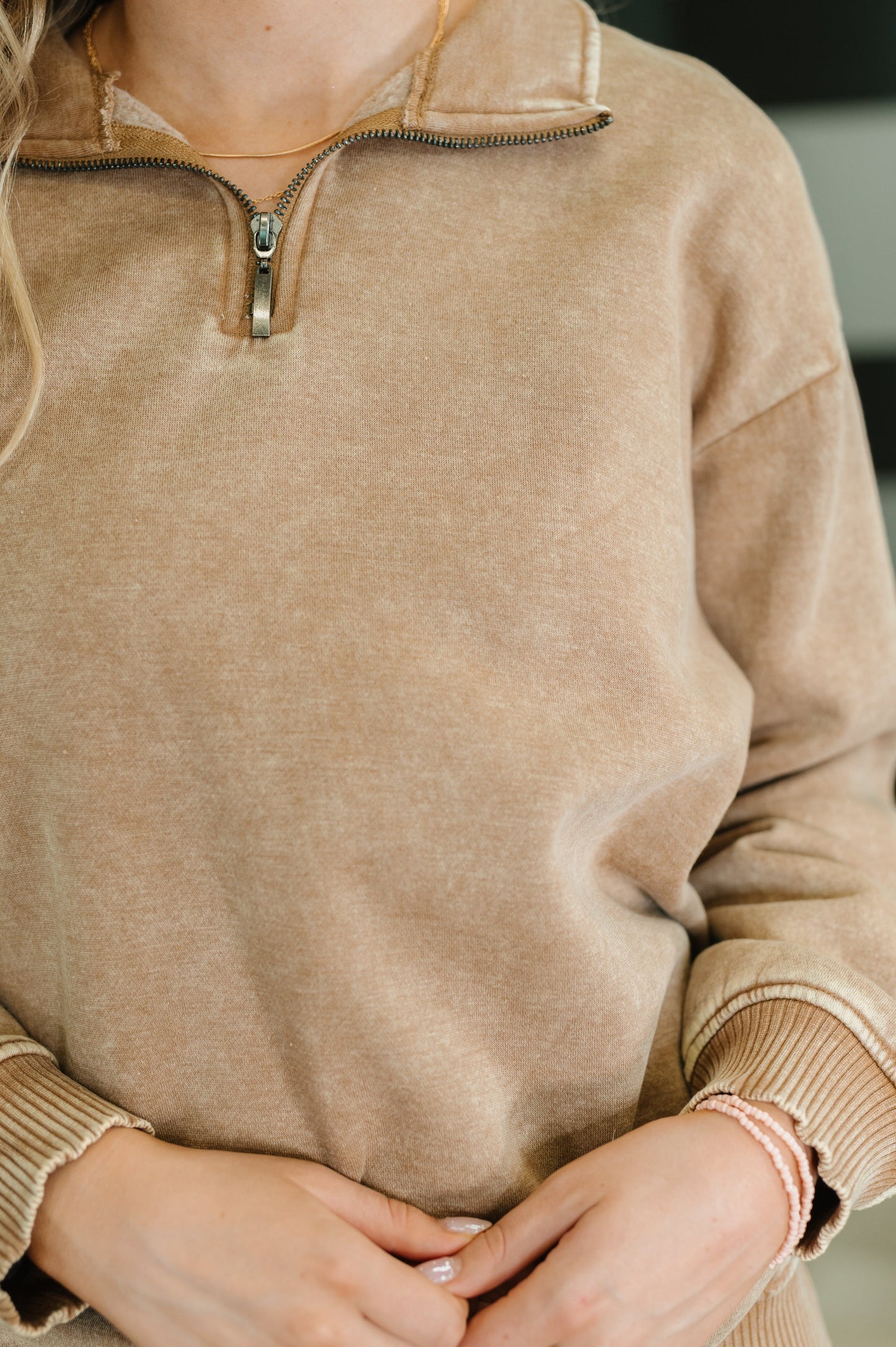 Zenana Half Zip Pullover in Deep Camel
