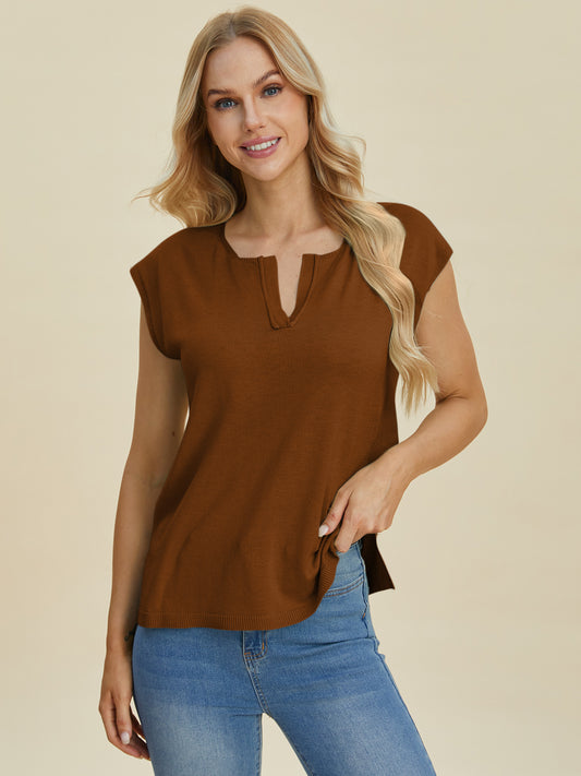 Notched Cap Sleeve Knit Top - 4 color options