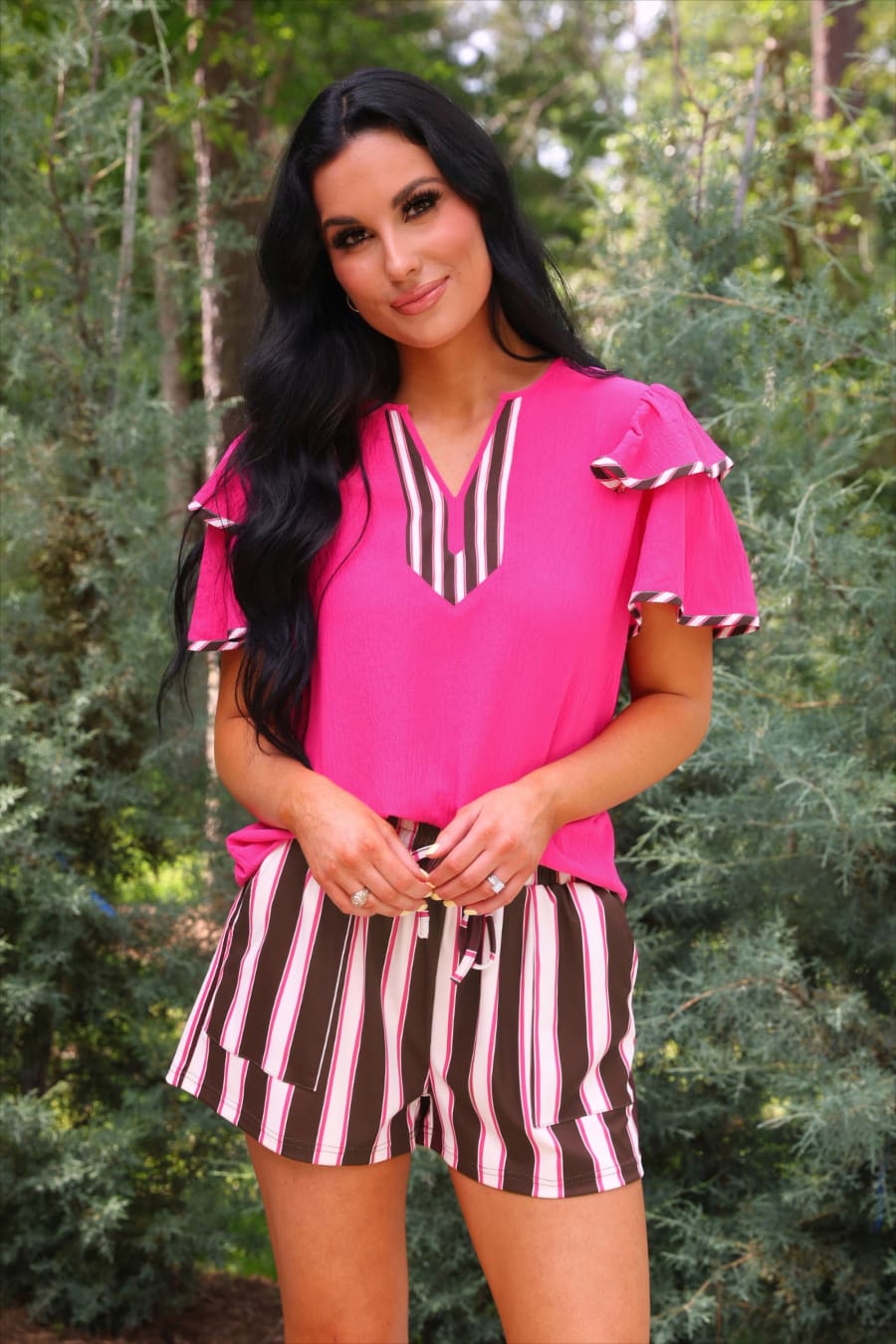 Ava Flutter Sleeve Blouse- Neapolitan Stripes