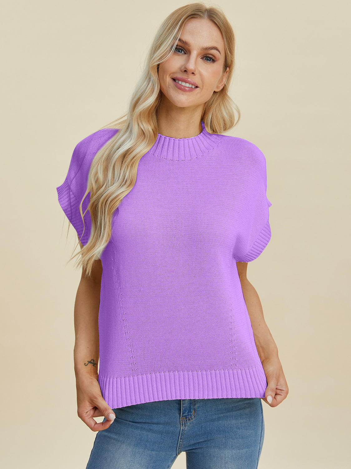 Mock Neck Short Sleeve Sweater - 4 color options