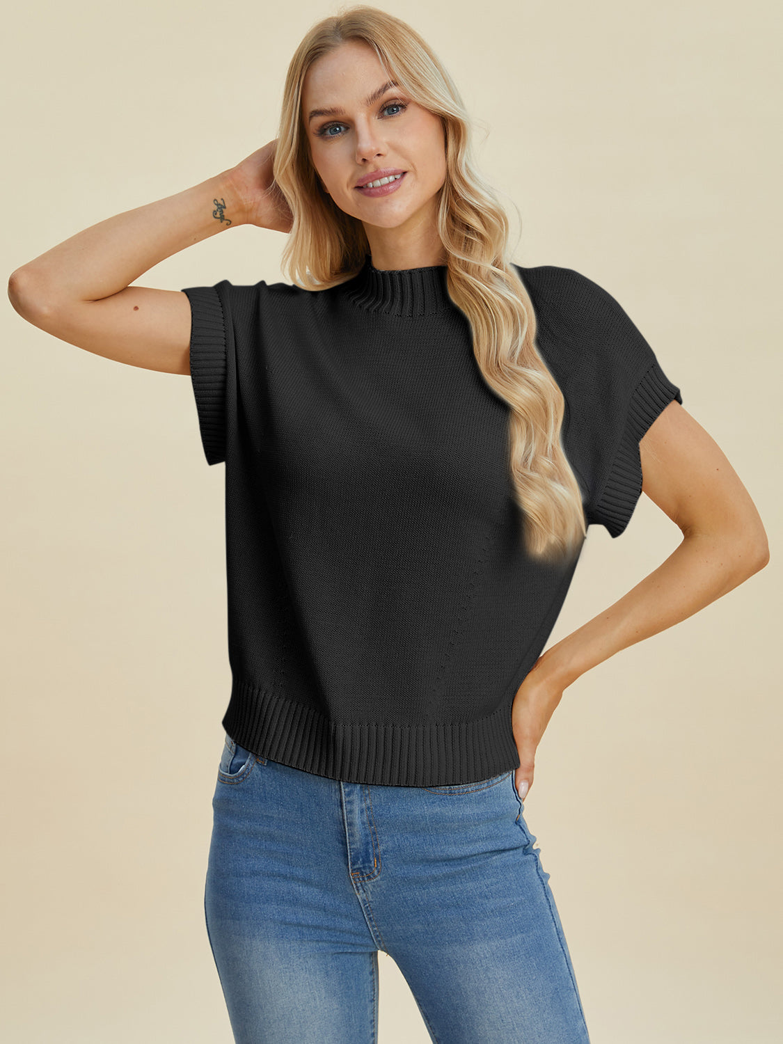 Mock Neck Short Sleeve Sweater - 4 color options