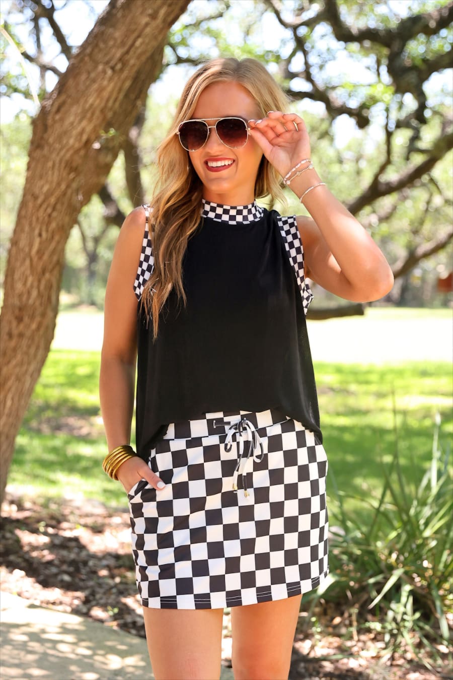 Checkmate Ribbed Tank- Black