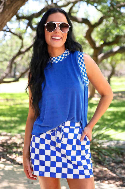 Checkmate Ribbed Tank- Blue