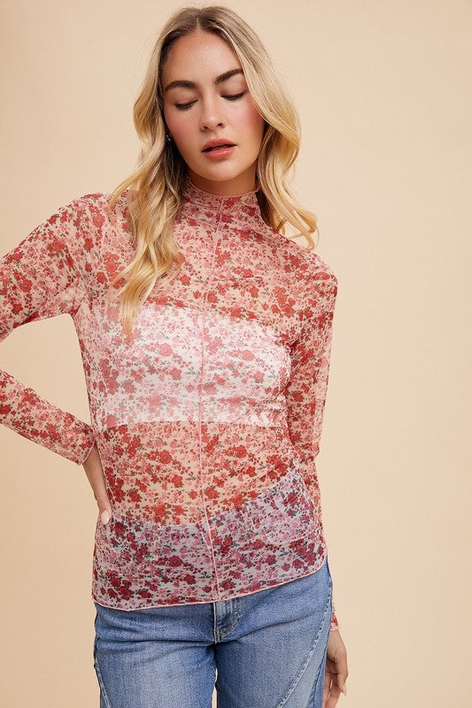 Ivory Rose Floral Sheer Mesh Top