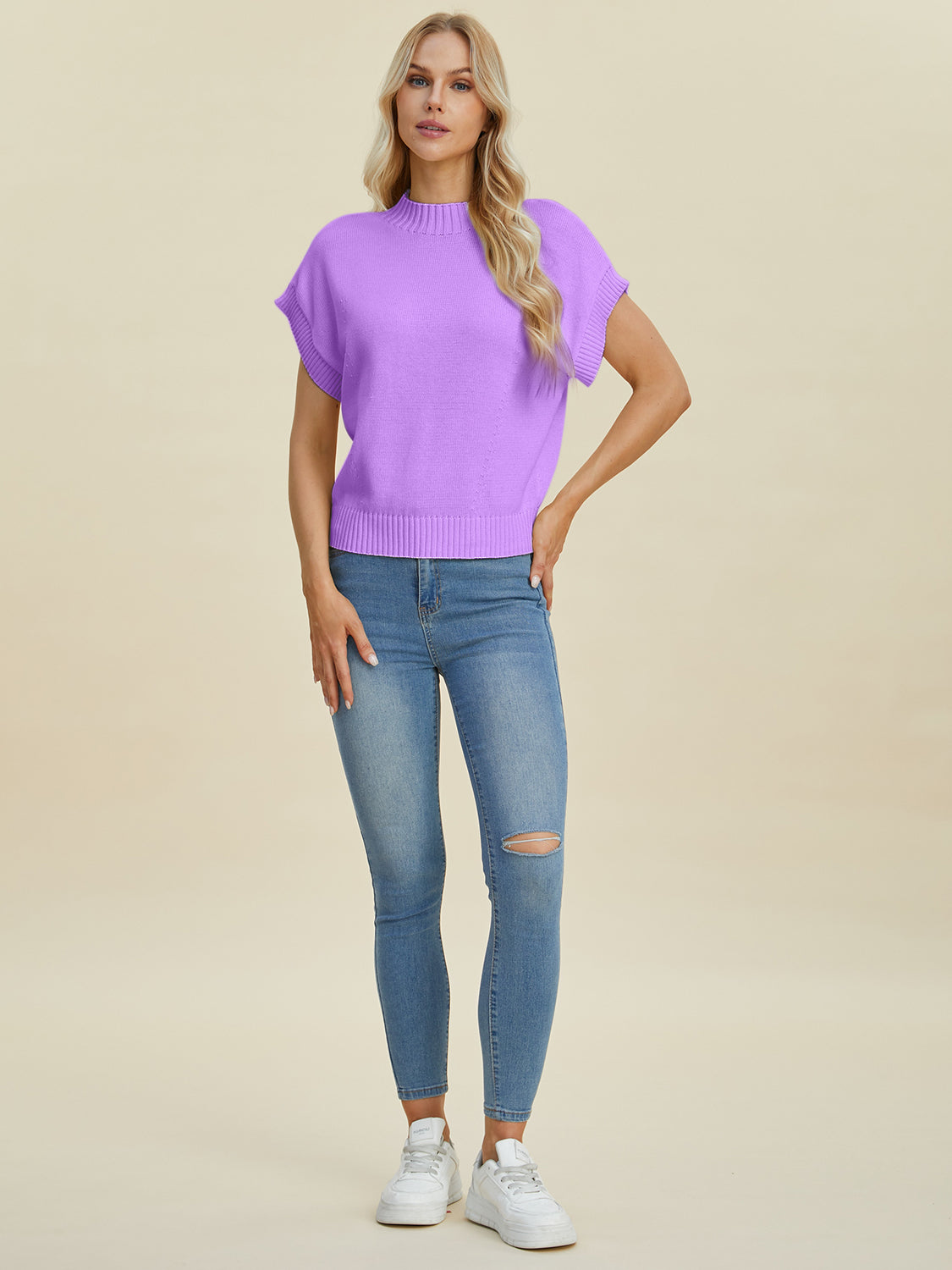 Mock Neck Short Sleeve Sweater - 4 color options